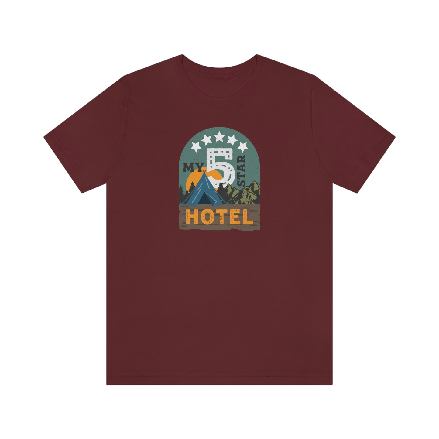 The Outdoor POD Store: Vintage Camping Tee - My Five Star Hotel is a Tent. Maroon