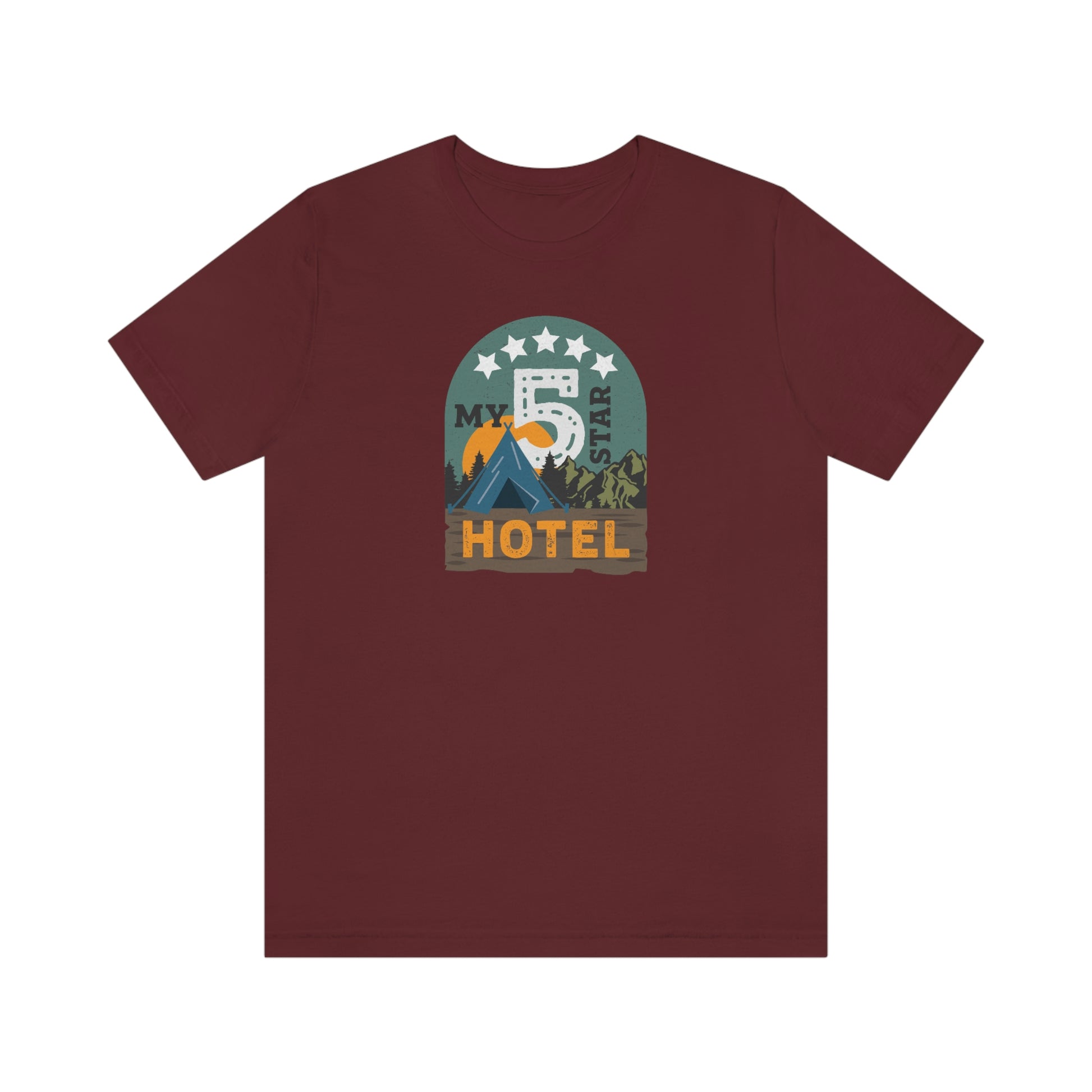 The Outdoor POD Store: Vintage Camping Tee - My Five Star Hotel is a Tent. Maroon