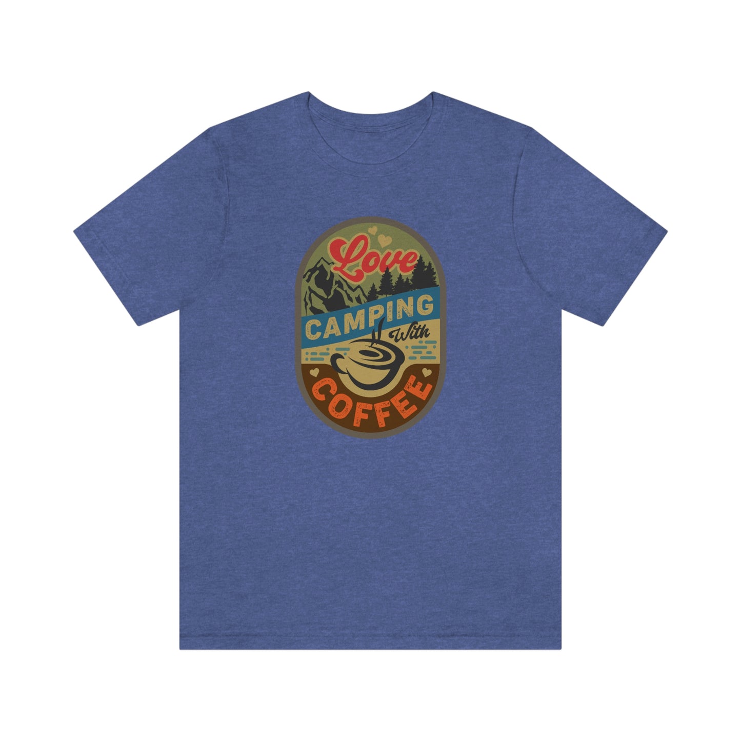 The Outdoor POD Store: Vintage Camping Tee - Love Camping with Coffee. Heather True Royal Blue