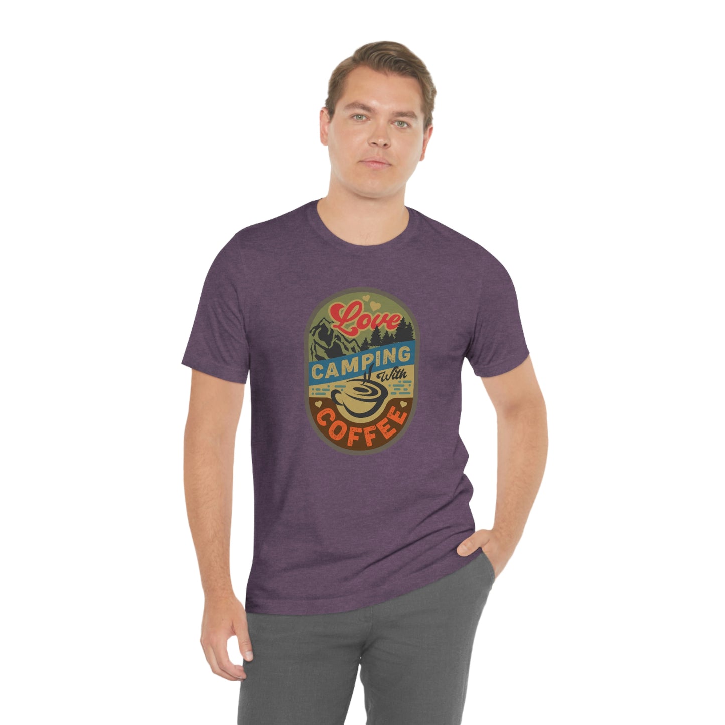 The Outdoor POD Store: Vintage Camping Tee - Love Camping with Coffee. Heather Team Purple