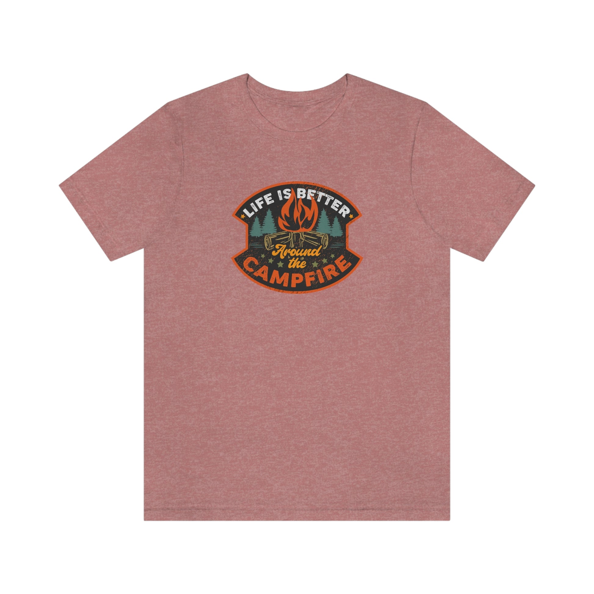 The Outdoor POD Store: Vintage Camping Tee - Life is Better Around the Campfire. Heather Mauve