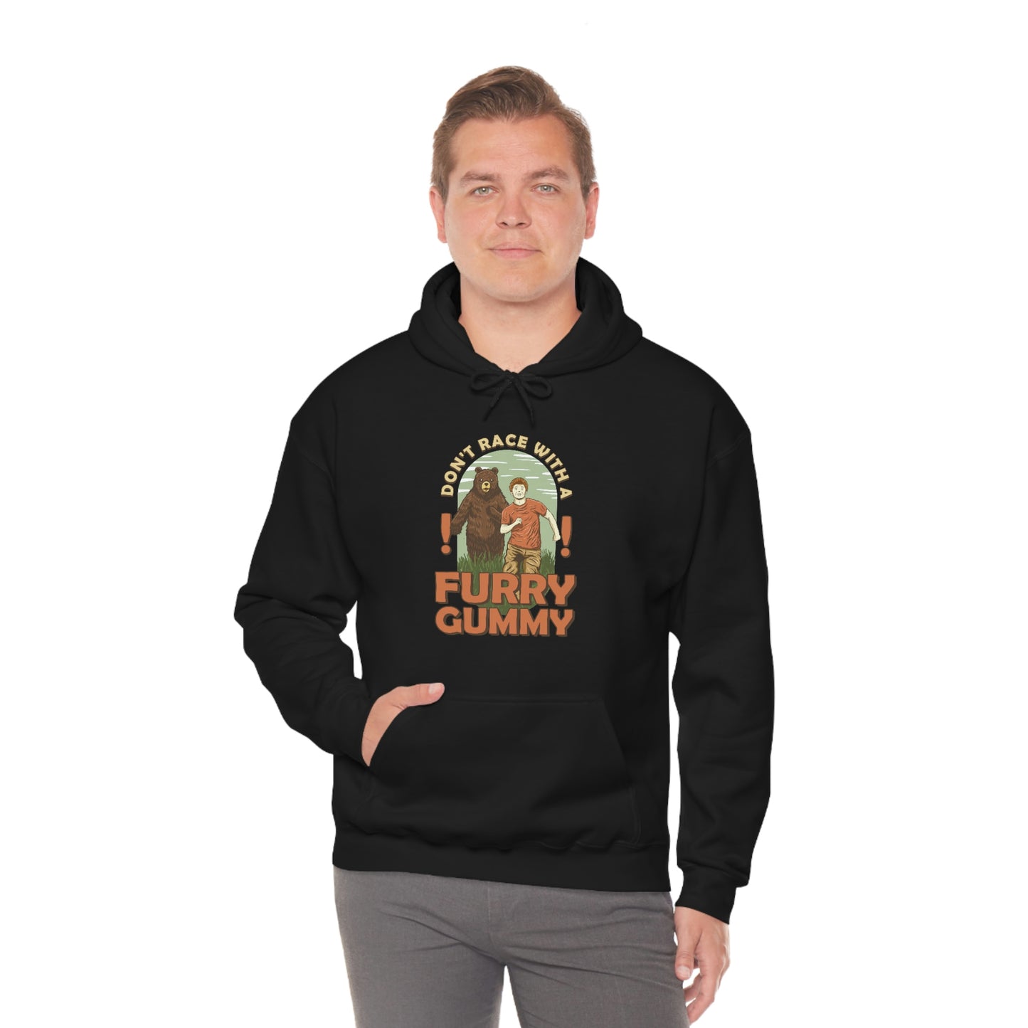 The Outdoor POD Store Funny Animal Meme Collection & Hoodie Collection. Don't Race with a Furry Gummy. Black