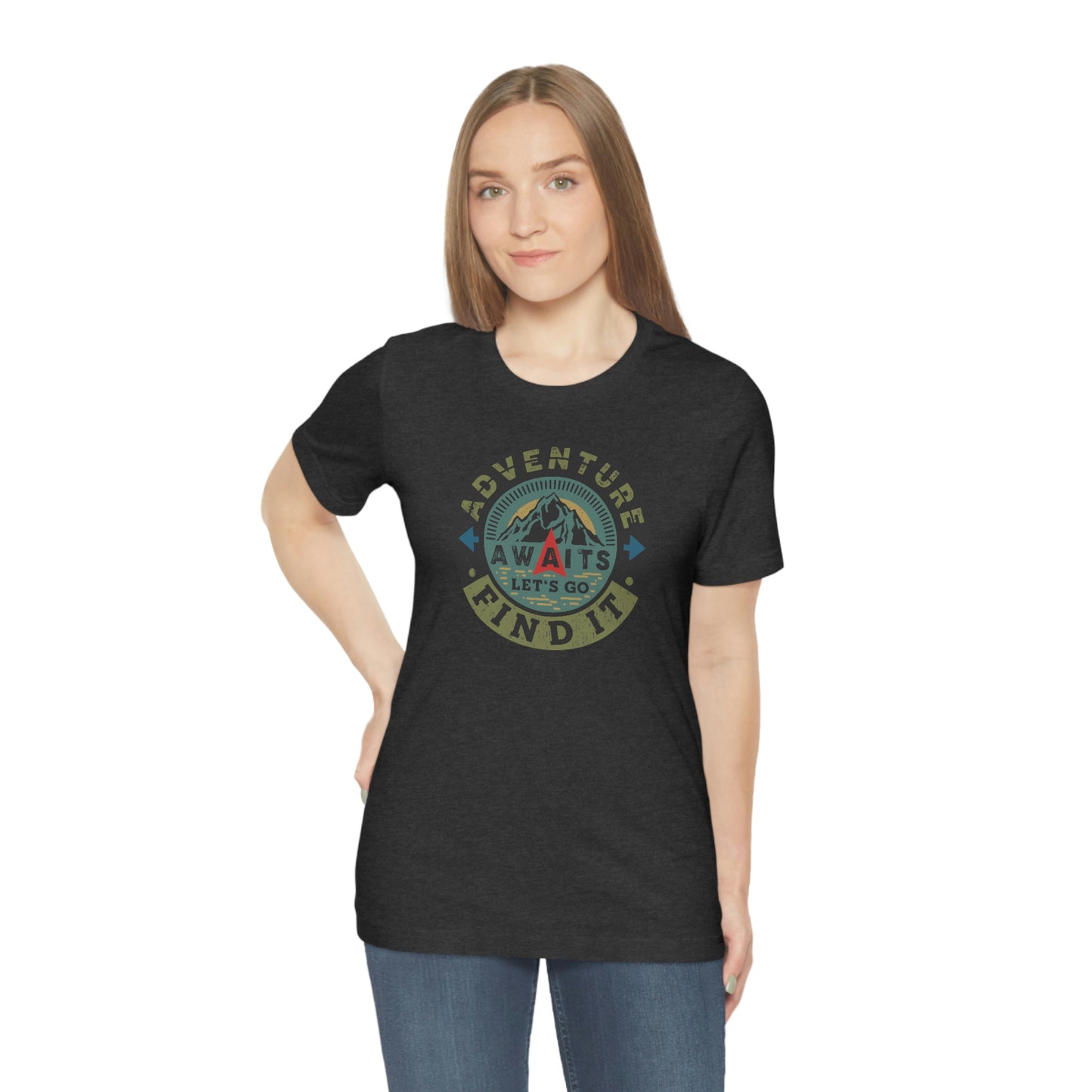 The Outdoor POD Store: Vintage Camping Tee Collection - Adventure Awaits Let's Go Find It. Dark Grey Heather