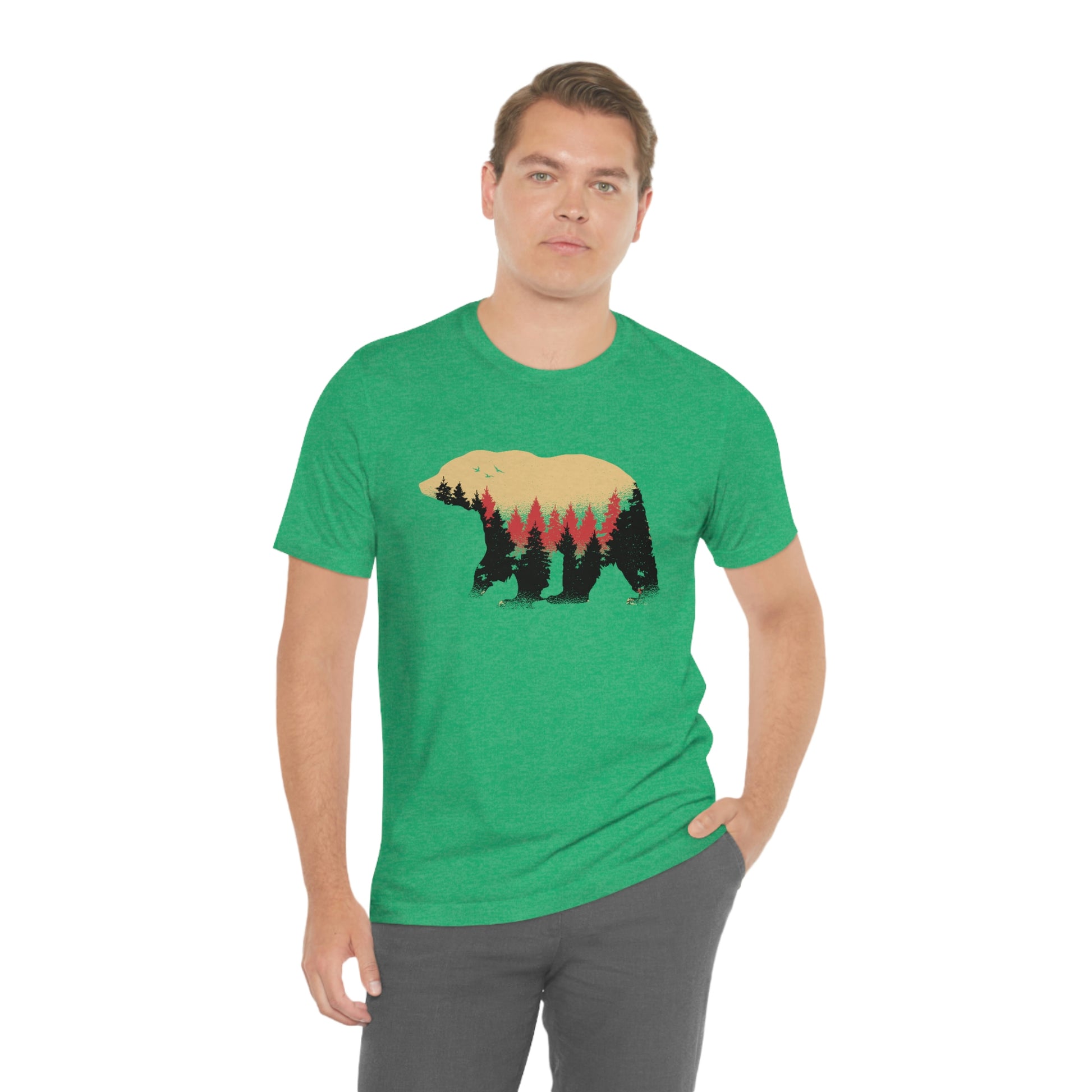 Outdoor POD Store. Camping Tee Collection. Bear Silhouette. Heather Kelly