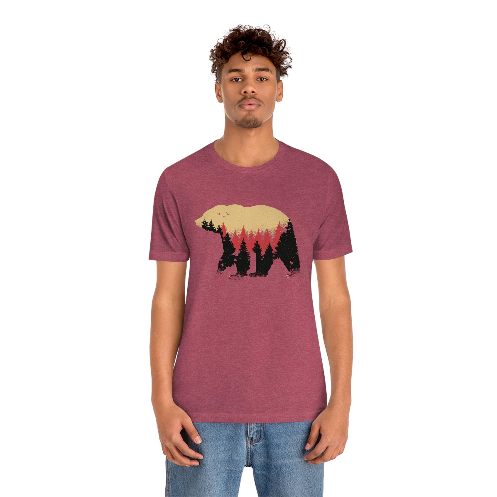 Outdoor POD Store. Camping Tee Collection. Bear Silhouette. Heather Raspberry