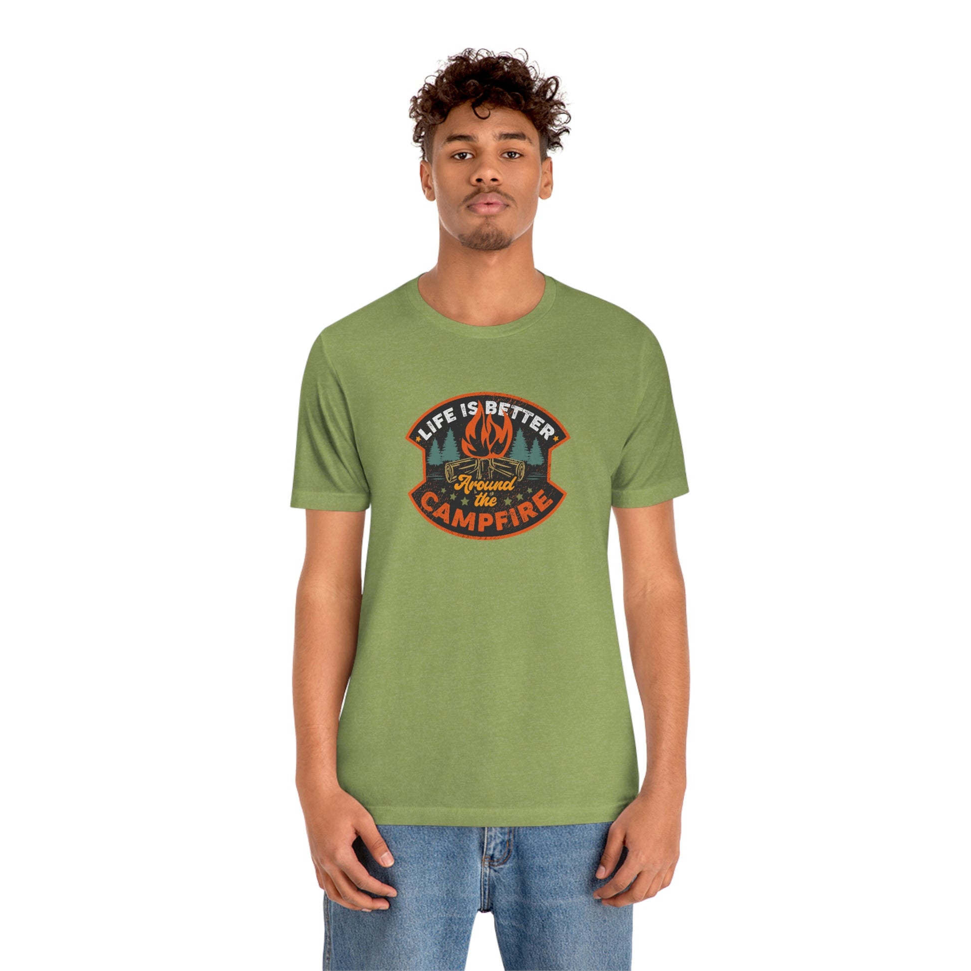 The Outdoor POD Store: Vintage Camping Tee - Life is Better Around the Campfire. Heather Green