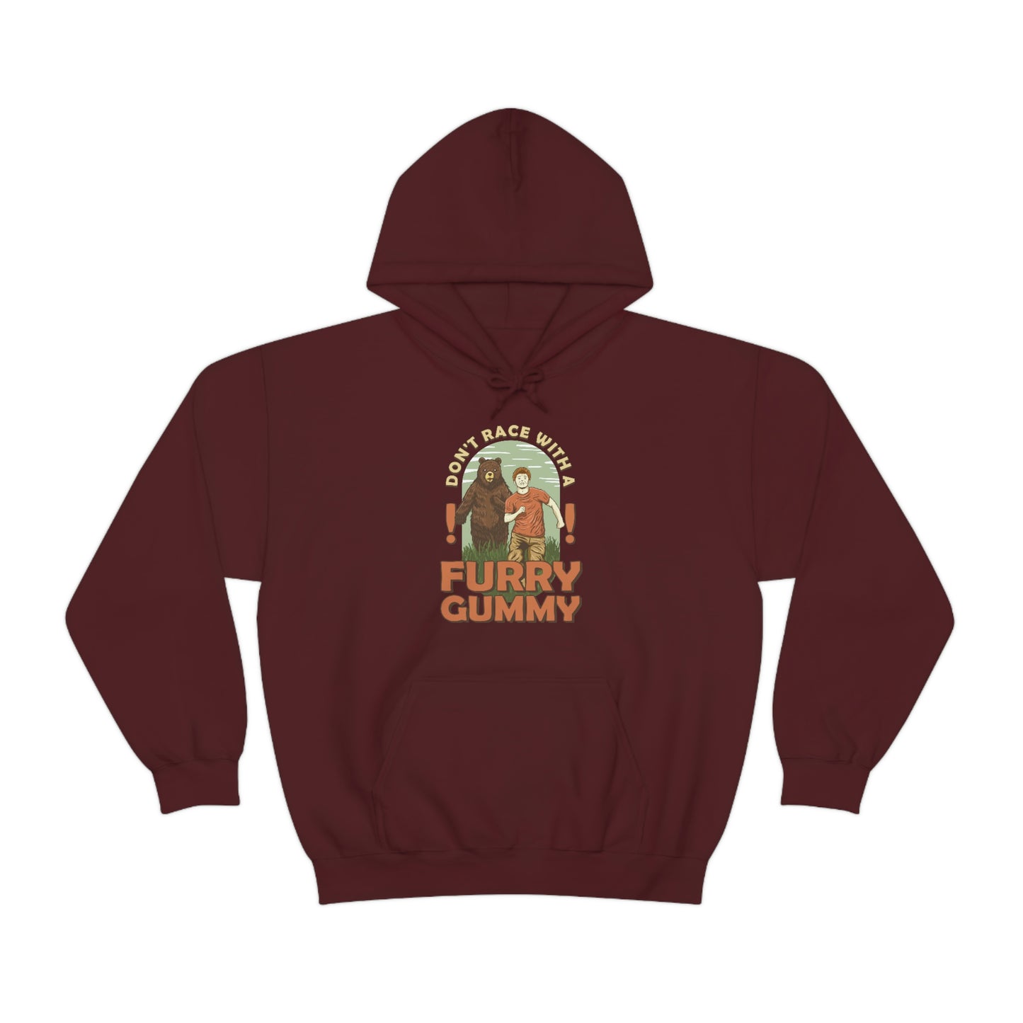 The Outdoor POD Store Funny Animal Meme Collection & Hoodie Collection. Don't Race with a Furry Gummy. Maroon