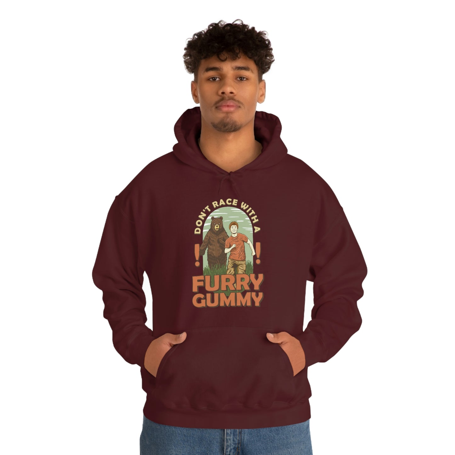 The Outdoor POD Store Funny Animal Meme Collection & Hoodie Collection. Don't Race with a Furry Gummy. Maroon