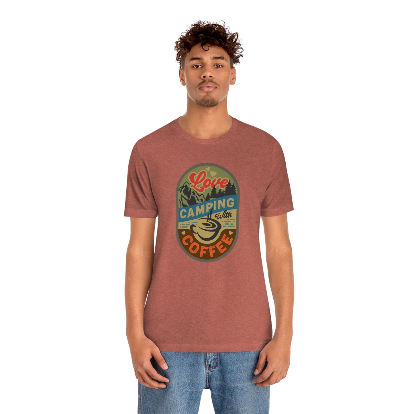 The Outdoor POD Store: Vintage Camping Tee - Love Camping with Coffee. Heather Clay