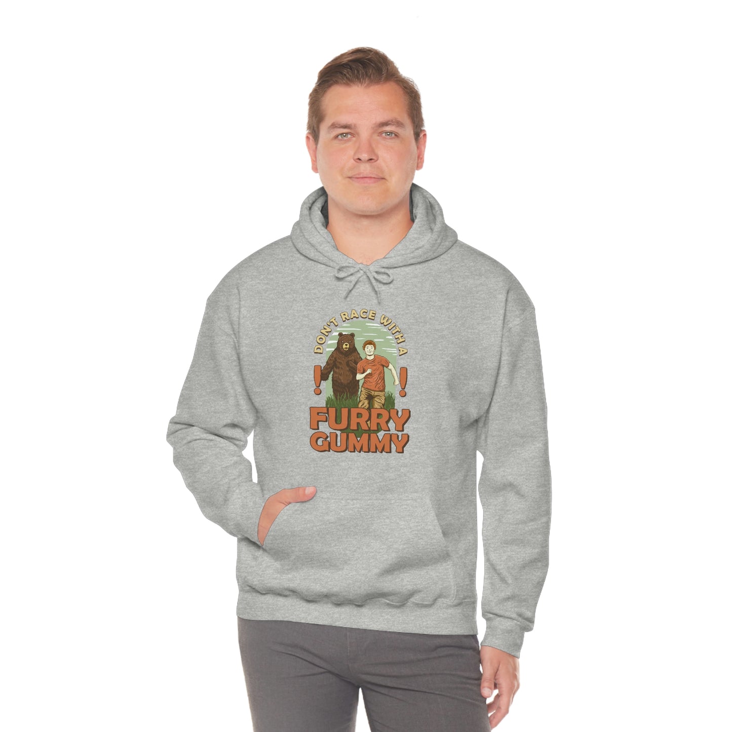 The Outdoor POD Store Funny Animal Meme Collection & Hoodie Collection. Don't Race with a Furry Gummy. Sport Grey