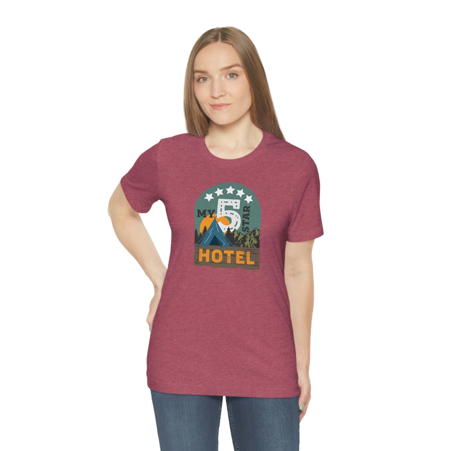 The Outdoor POD Store: Vintage Camping Tee - My Five Star Hotel is a Tent. Heather Raspberry