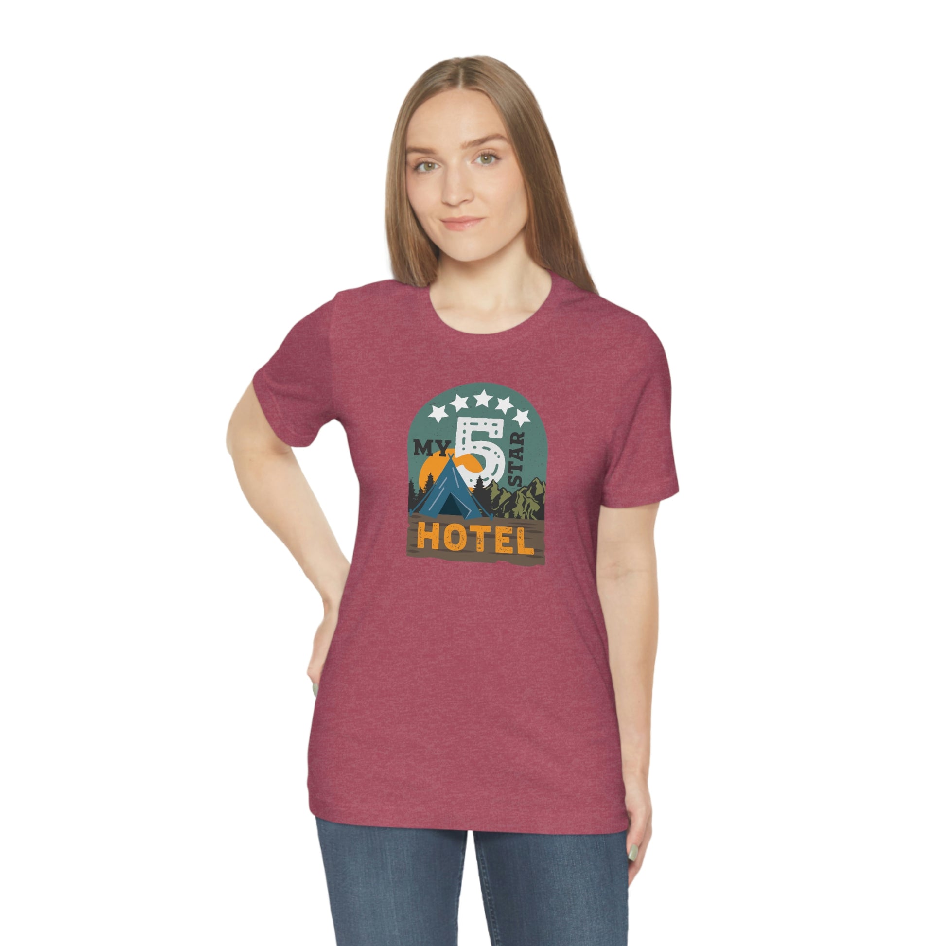 The Outdoor POD Store: Vintage Camping Tee - My Five Star Hotel is a Tent. Heather Raspberry