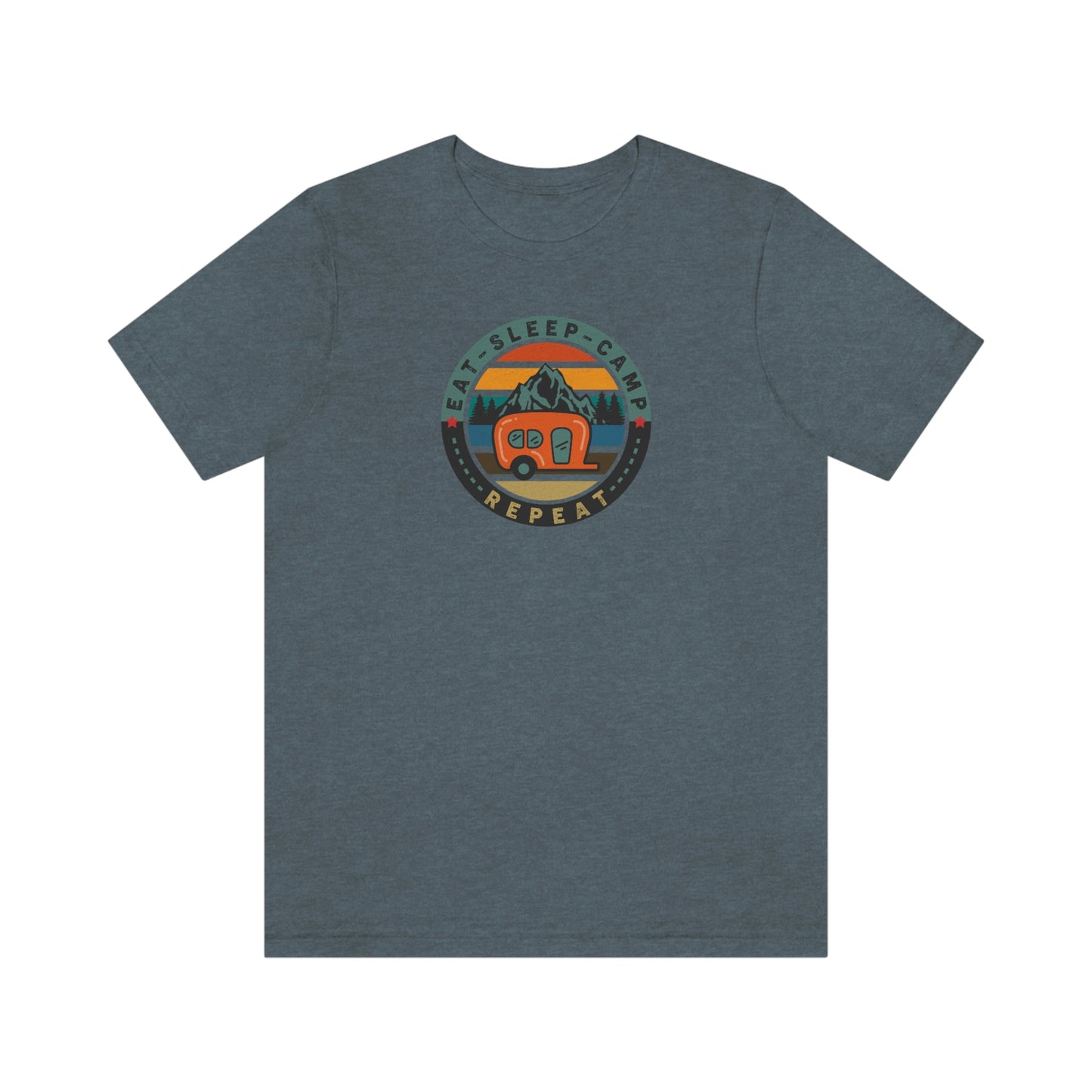 The Outdoor POD Store: Vintage Camping Tee - Eat, Sleep, Camp, Repeat. Heather Slate