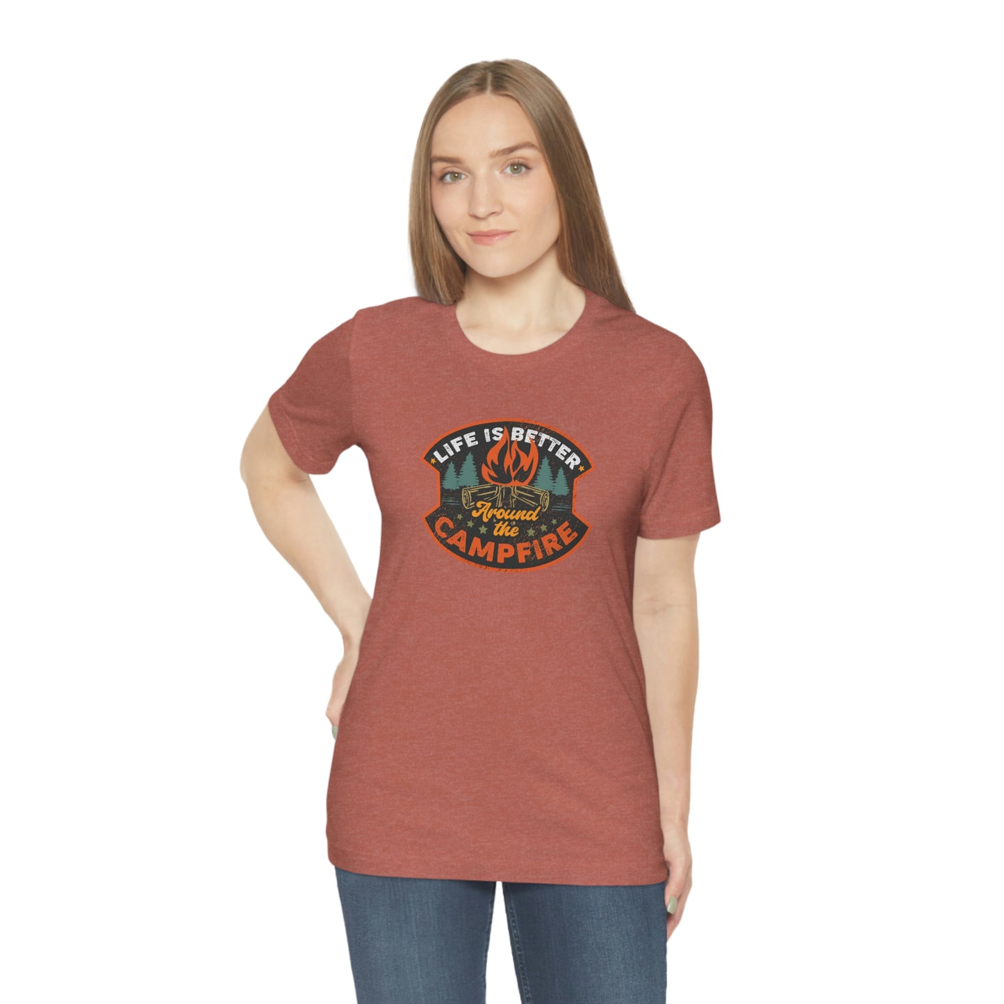 The Outdoor POD Store: Vintage Camping Tee - Life is Better Around the Campfire. Heather Clay