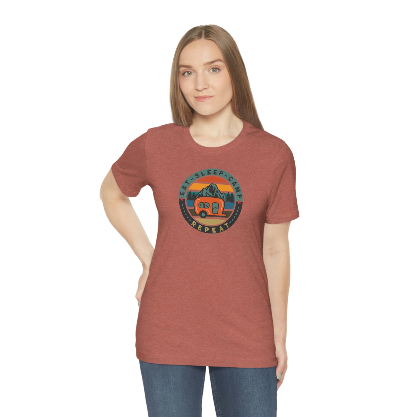 The Outdoor POD Store: Vintage Camping Tee - Eat, Sleep, Camp, Repeat. Heather Clay