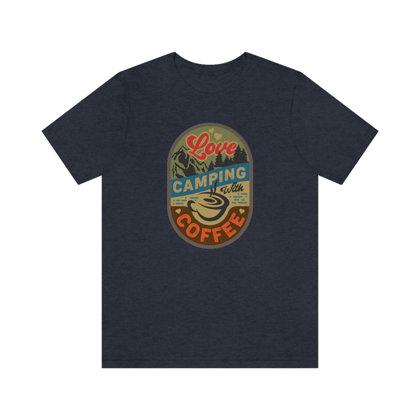 The Outdoor POD Store: Vintage Camping Tee - Love Camping with Coffee. Heather Navy