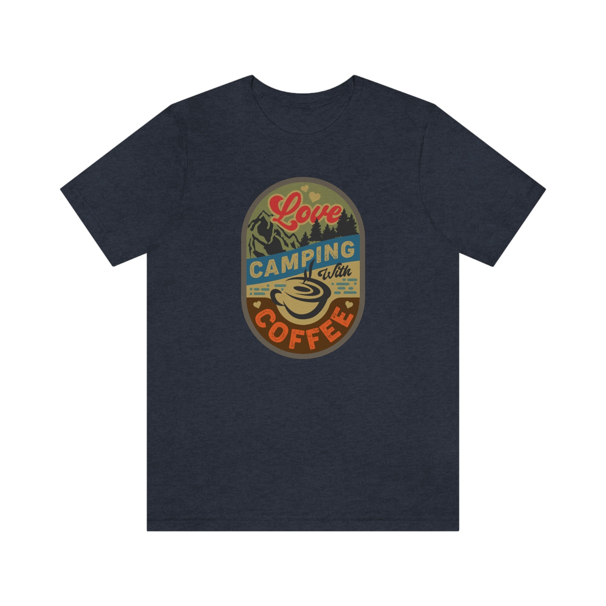 The Outdoor POD Store: Vintage Camping Tee - Love Camping with Coffee. Heather Navy