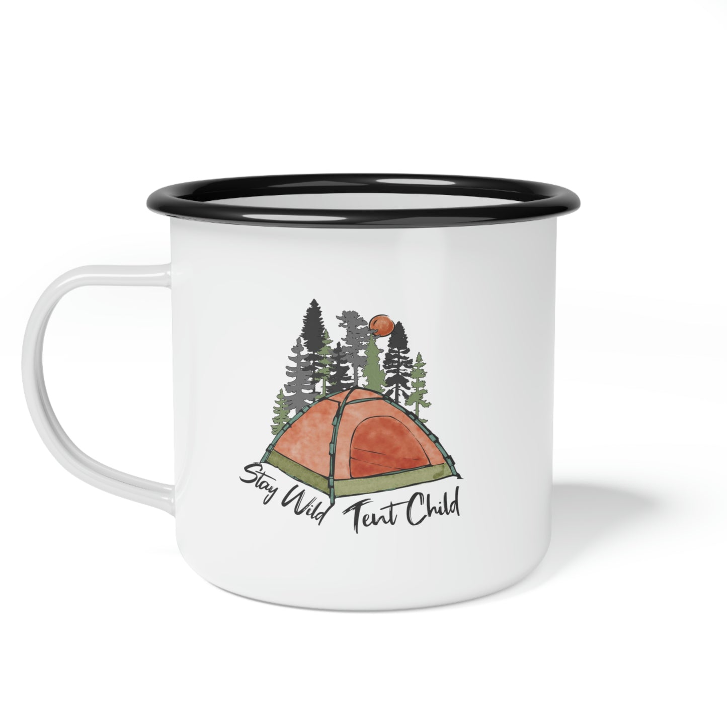 Enamel Camping Coffee Mug - Stay Wild Tent Child