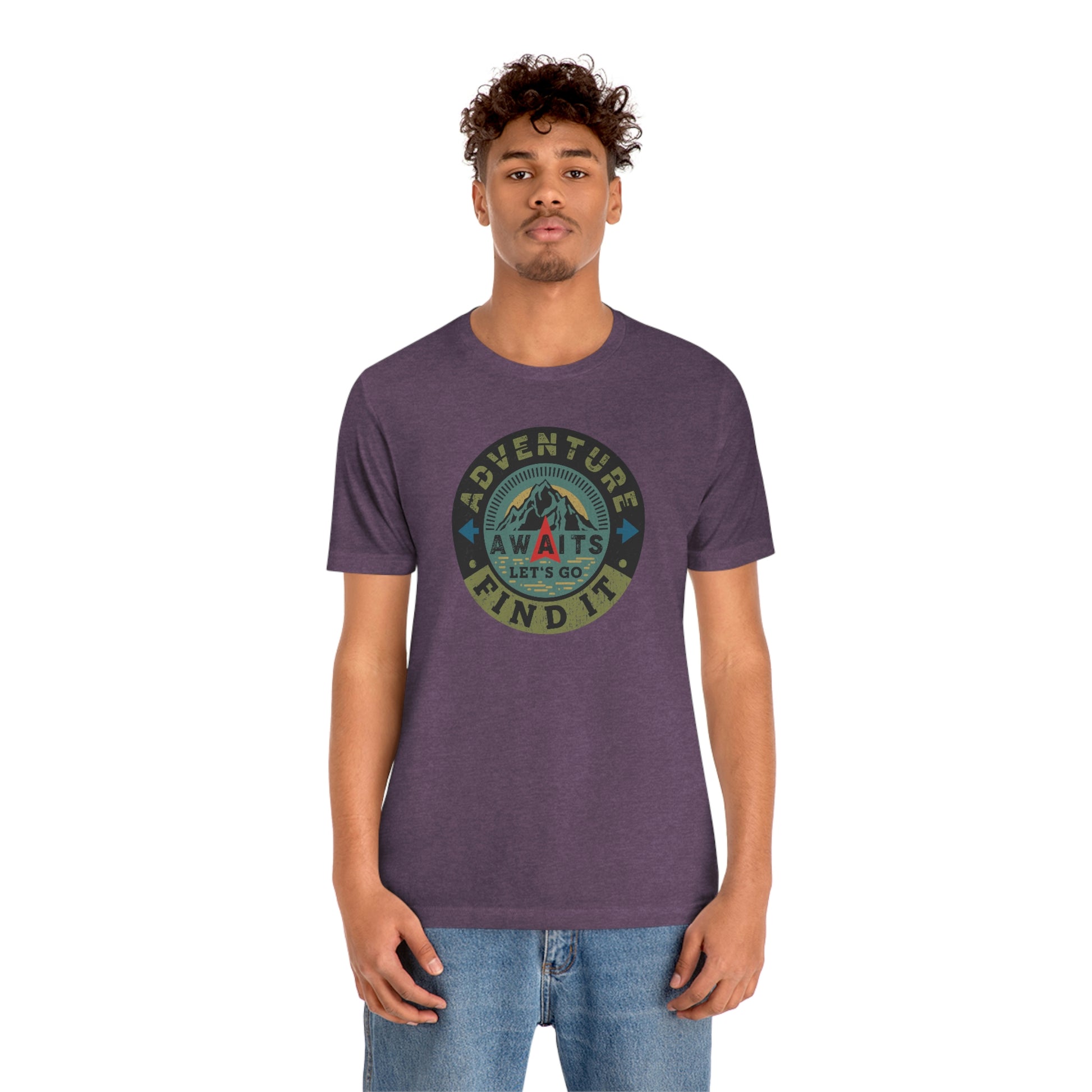 The Outdoor POD Store: Vintage Camping Tee Collection - Adventure Awaits Let's Go Find It. Heather Team Purple