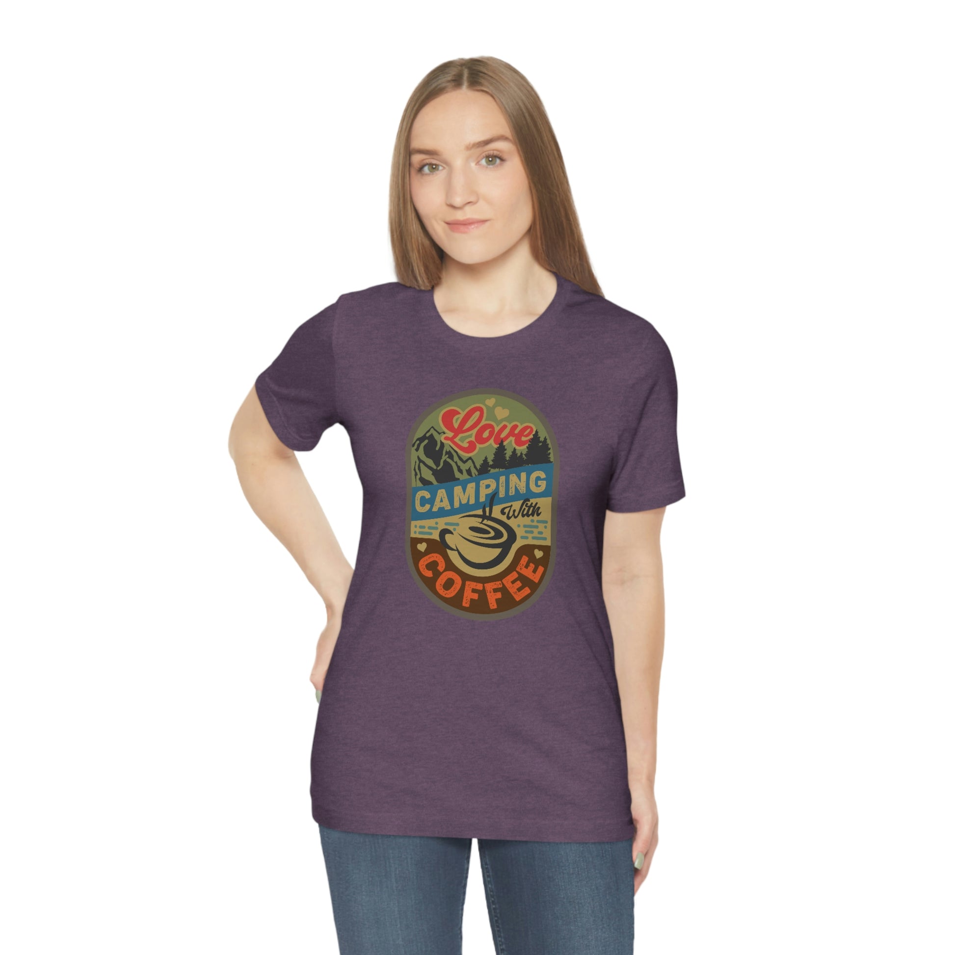 The Outdoor POD Store: Vintage Camping Tee - Love Camping with Coffee. Heather Team Purple