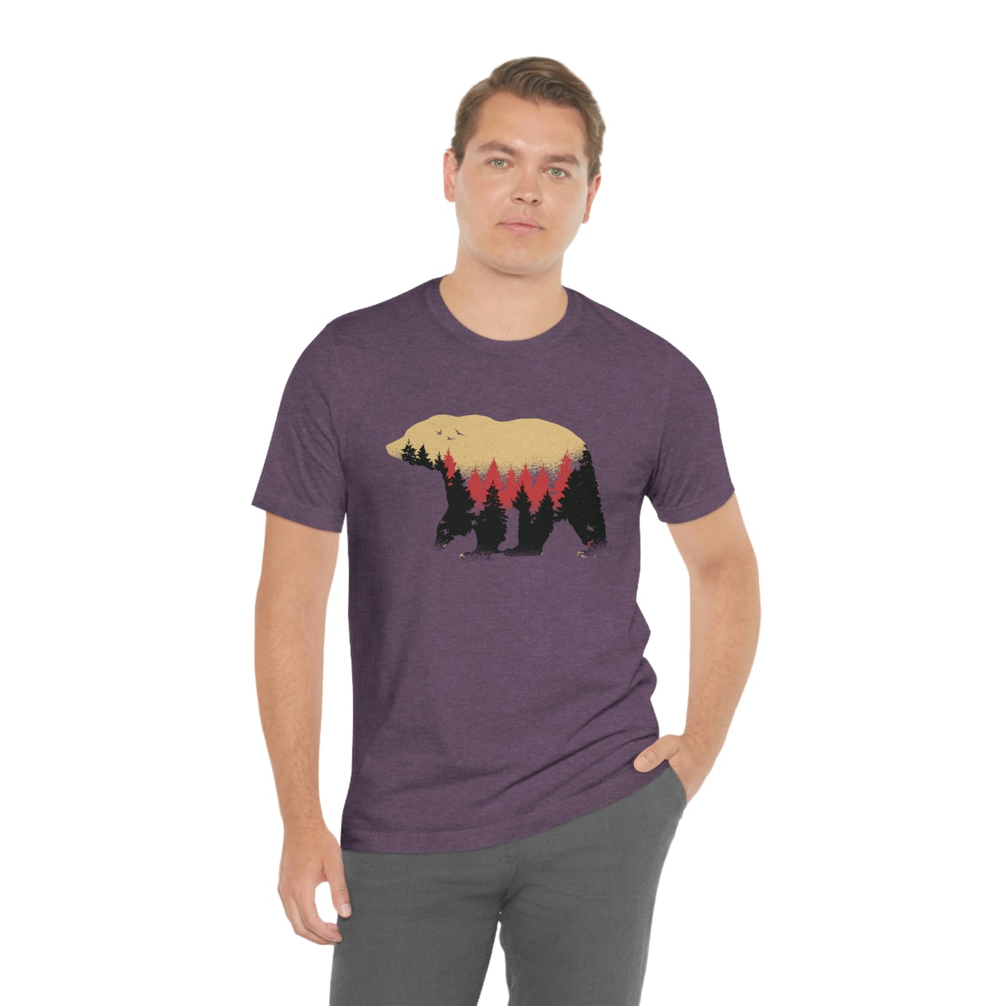 Outdoor POD Store. Camping Tee Collection. Bear Silhouette. Heather Team Purple