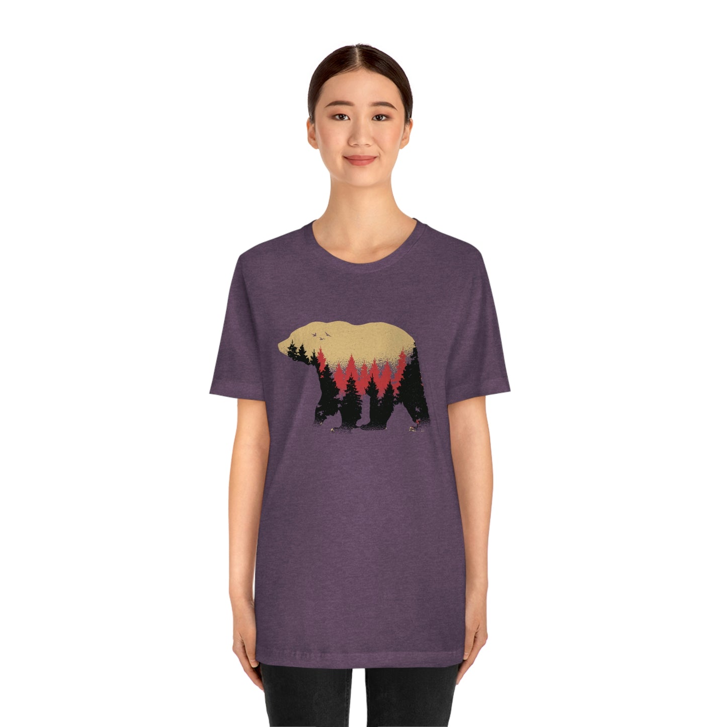 Outdoor POD Store. Camping Tee Collection. Bear Silhouette. Heather Team Purple