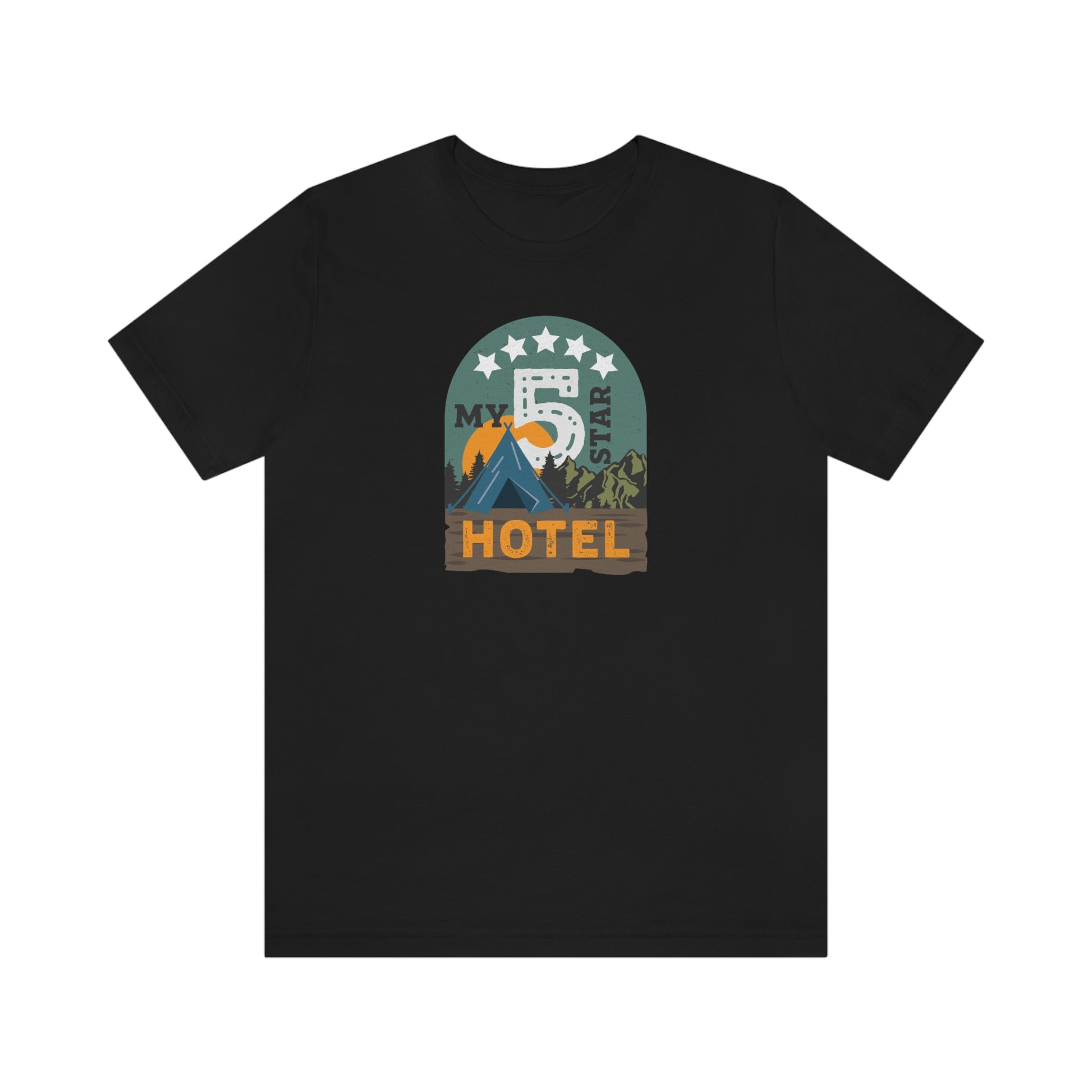 The Outdoor POD Store: Vintage Camping Tee - My Five Star Hotel is a Tent. Black