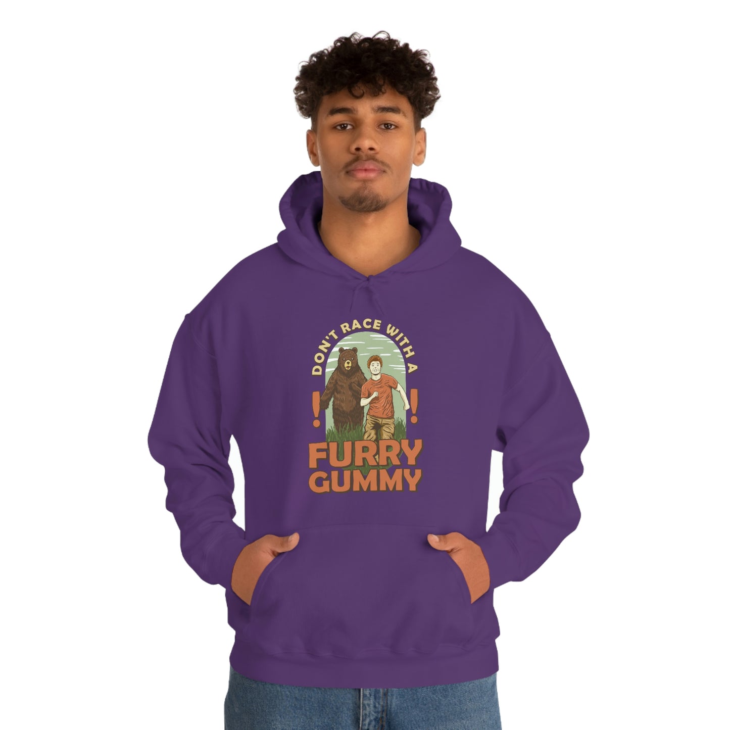 The Outdoor POD Store Funny Animal Meme Collection & Hoodie Collection. Don't Race with a Furry Gummy. Purple