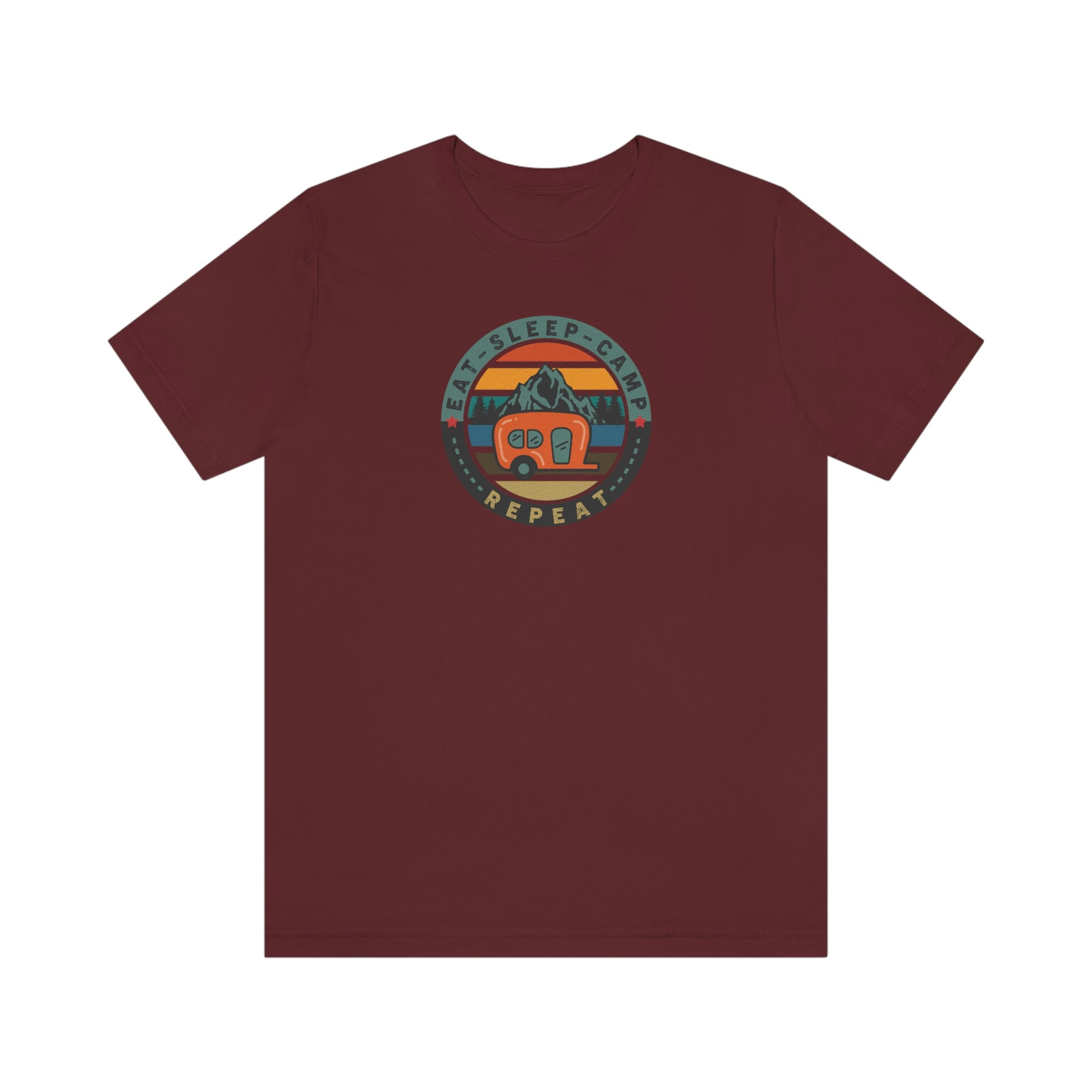 The Outdoor POD Store: Vintage Camping Tee - Eat, Sleep, Camp, Repeat. Maroon