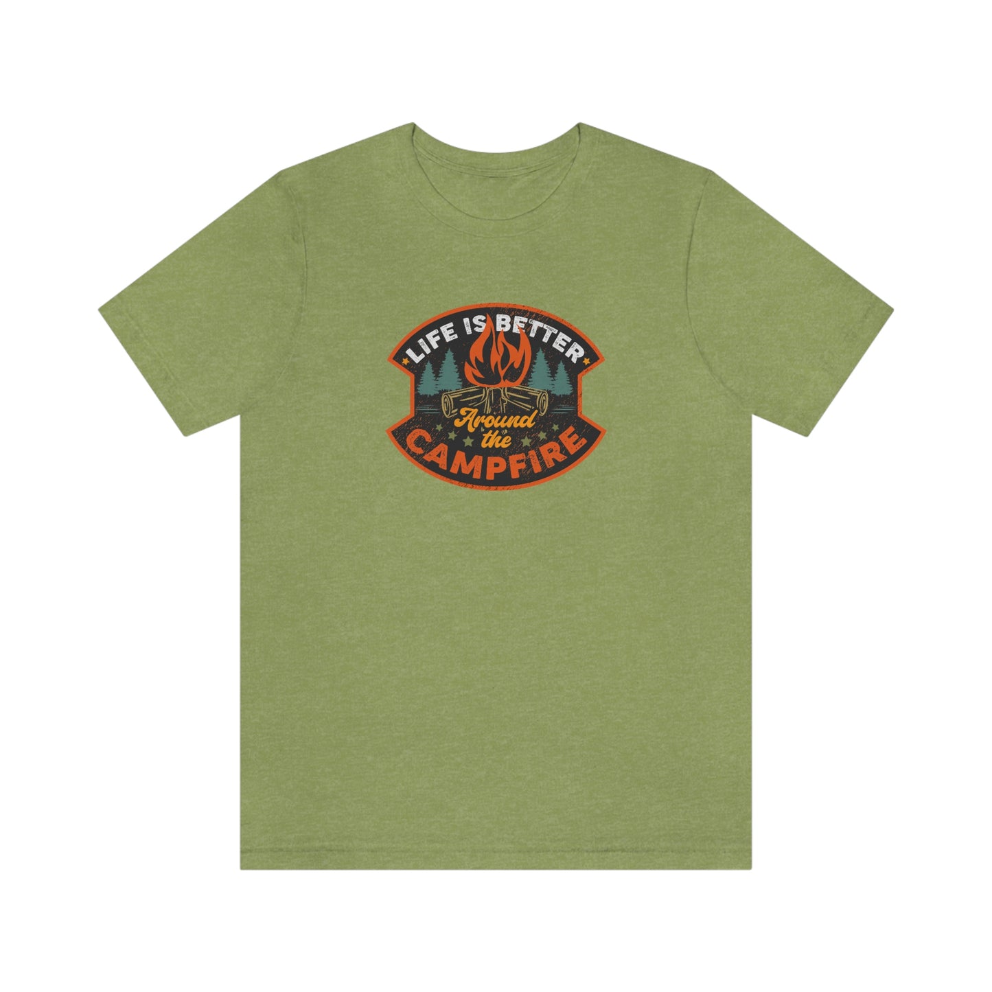 The Outdoor POD Store: Vintage Camping Tee - Life is Better Around the Campfire. Heather Green