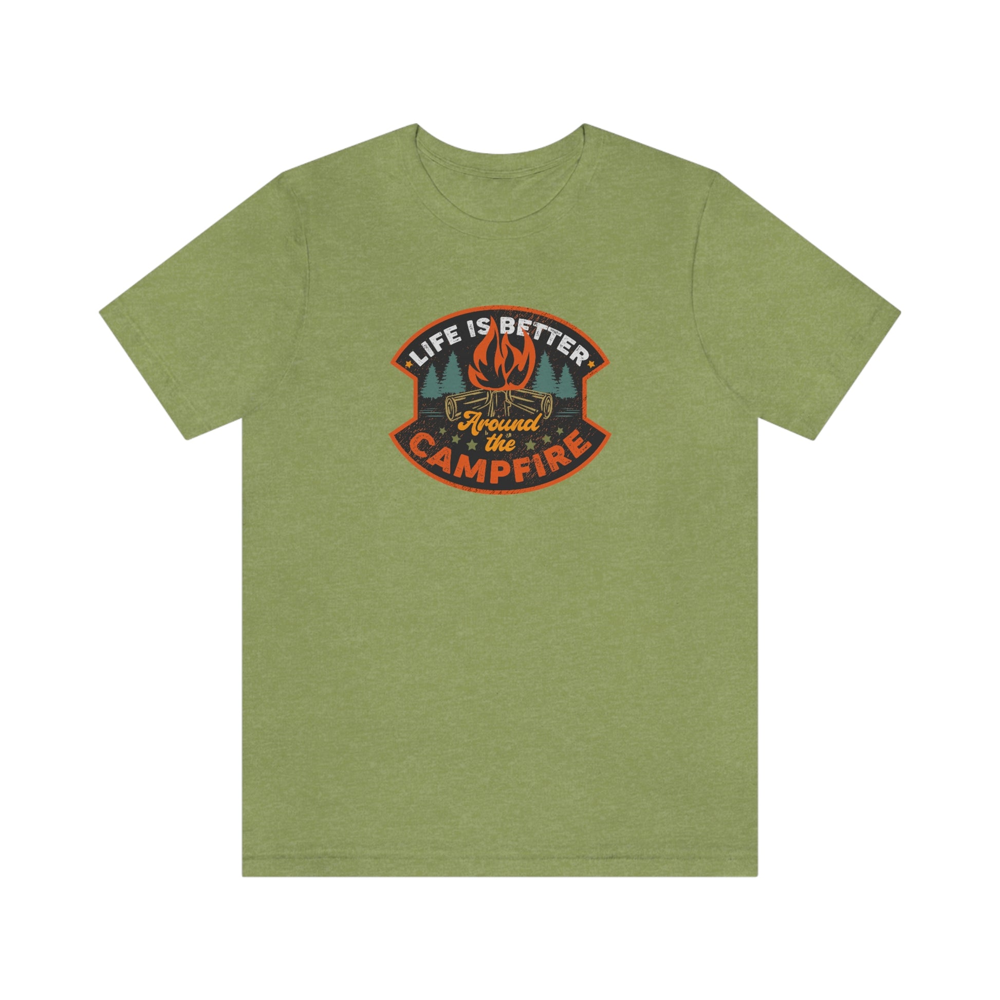 The Outdoor POD Store: Vintage Camping Tee - Life is Better Around the Campfire. Heather Green