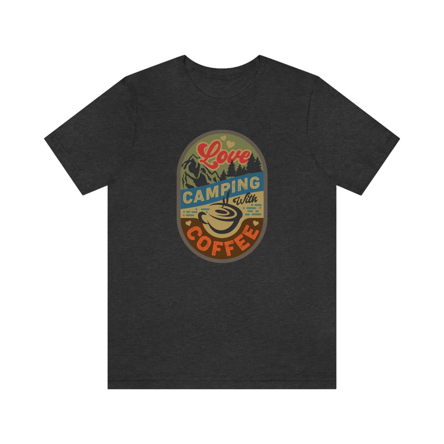 The Outdoor POD Store: Vintage Camping Tee - Love Camping with Coffee. Dark Grey Heather