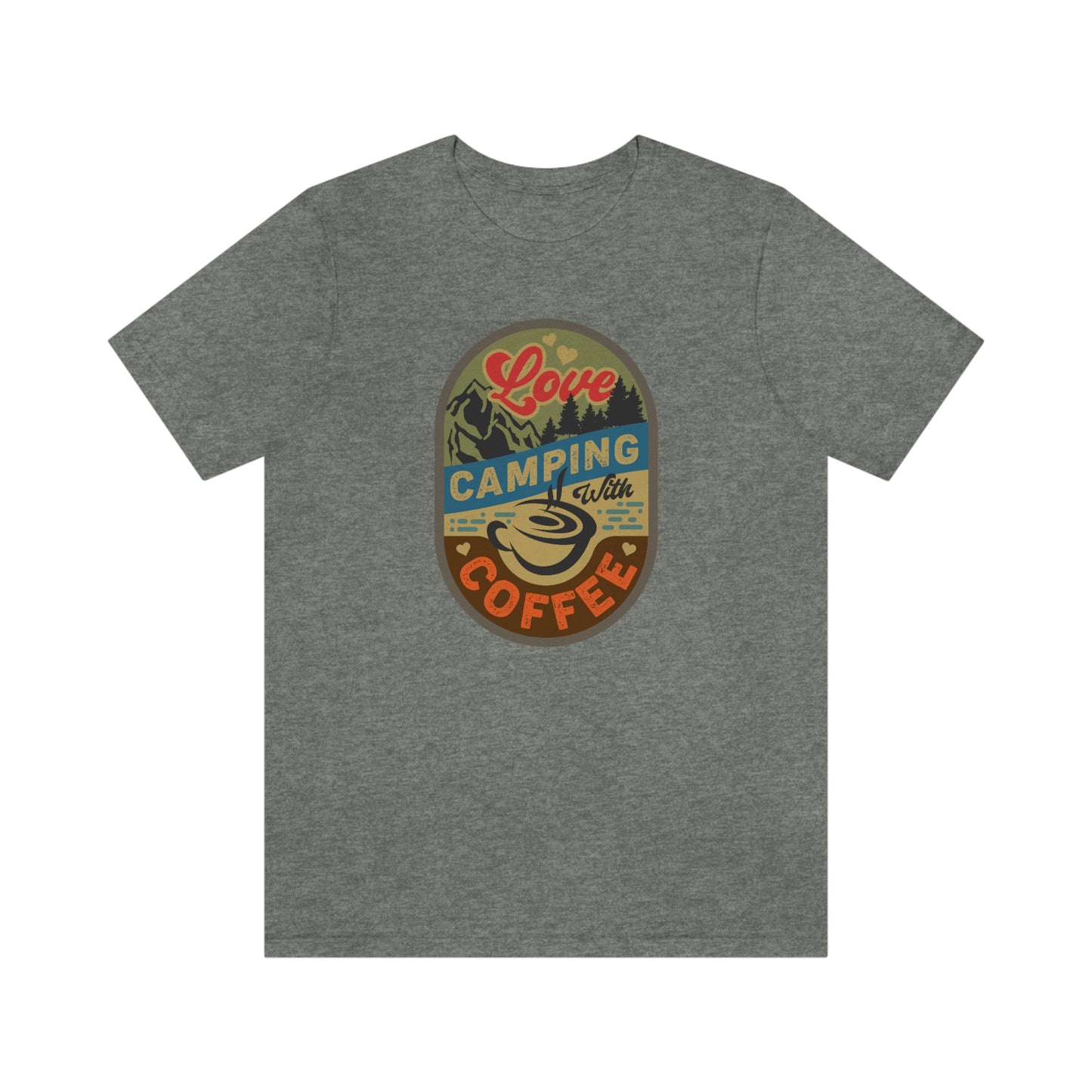 The Outdoor POD Store: Vintage Camping Tee - Love Camping with Coffee. Deep Heather