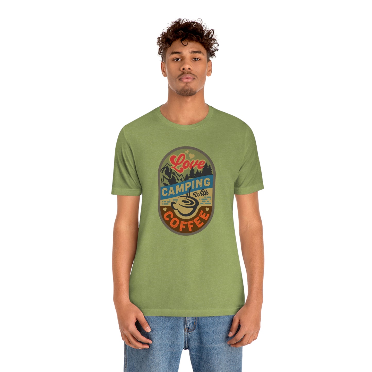 The Outdoor POD Store: Vintage Camping Tee - Love Camping with Coffee. Heather Green