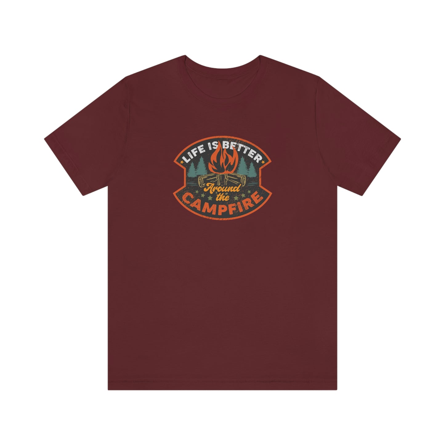 The Outdoor POD Store: Vintage Camping Tee - Life is Better Around the Campfire. Maroon