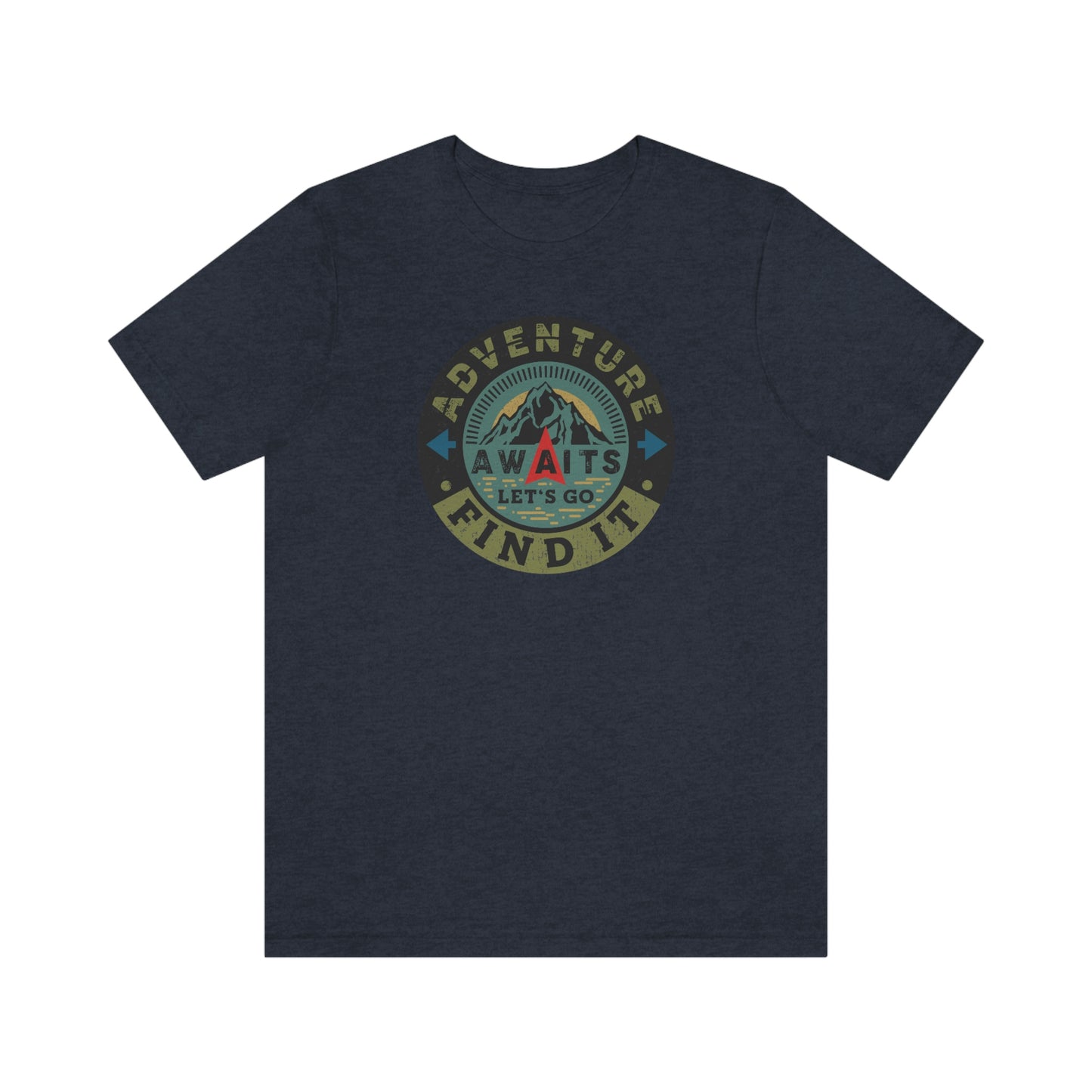 The Outdoor POD Store: Vintage Camping Tee Collection - Adventure Awaits Let's Go Find It. Heather Navy