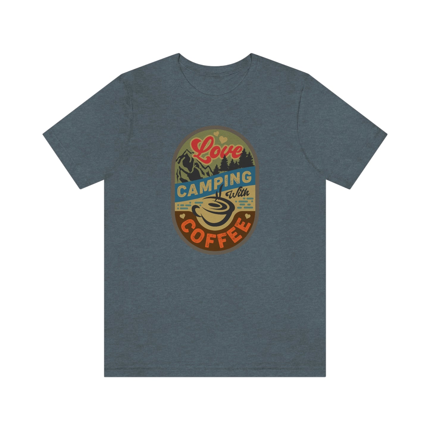 The Outdoor POD Store: Vintage Camping Tee - Love Camping with Coffee. Heather Slate