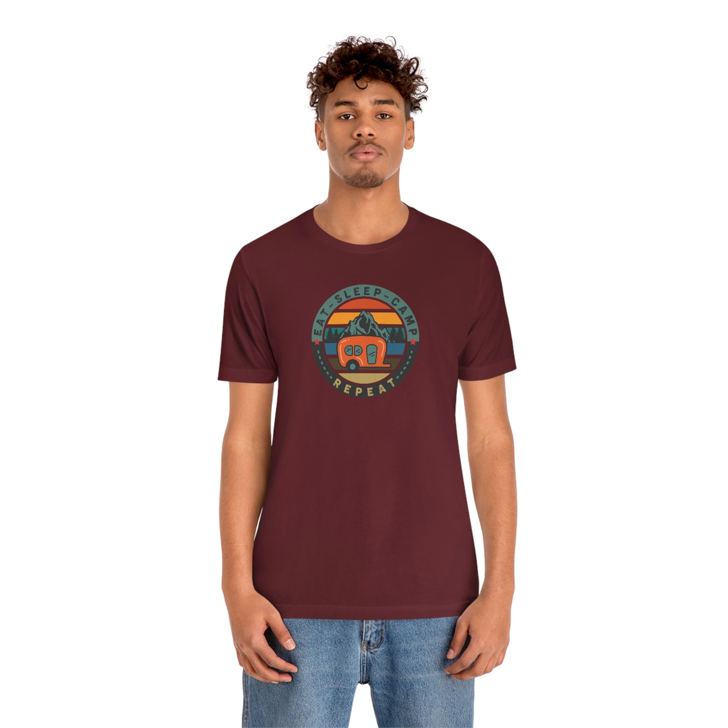 The Outdoor POD Store: Vintage Camping Tee - Eat, Sleep, Camp, Repeat. Maroon