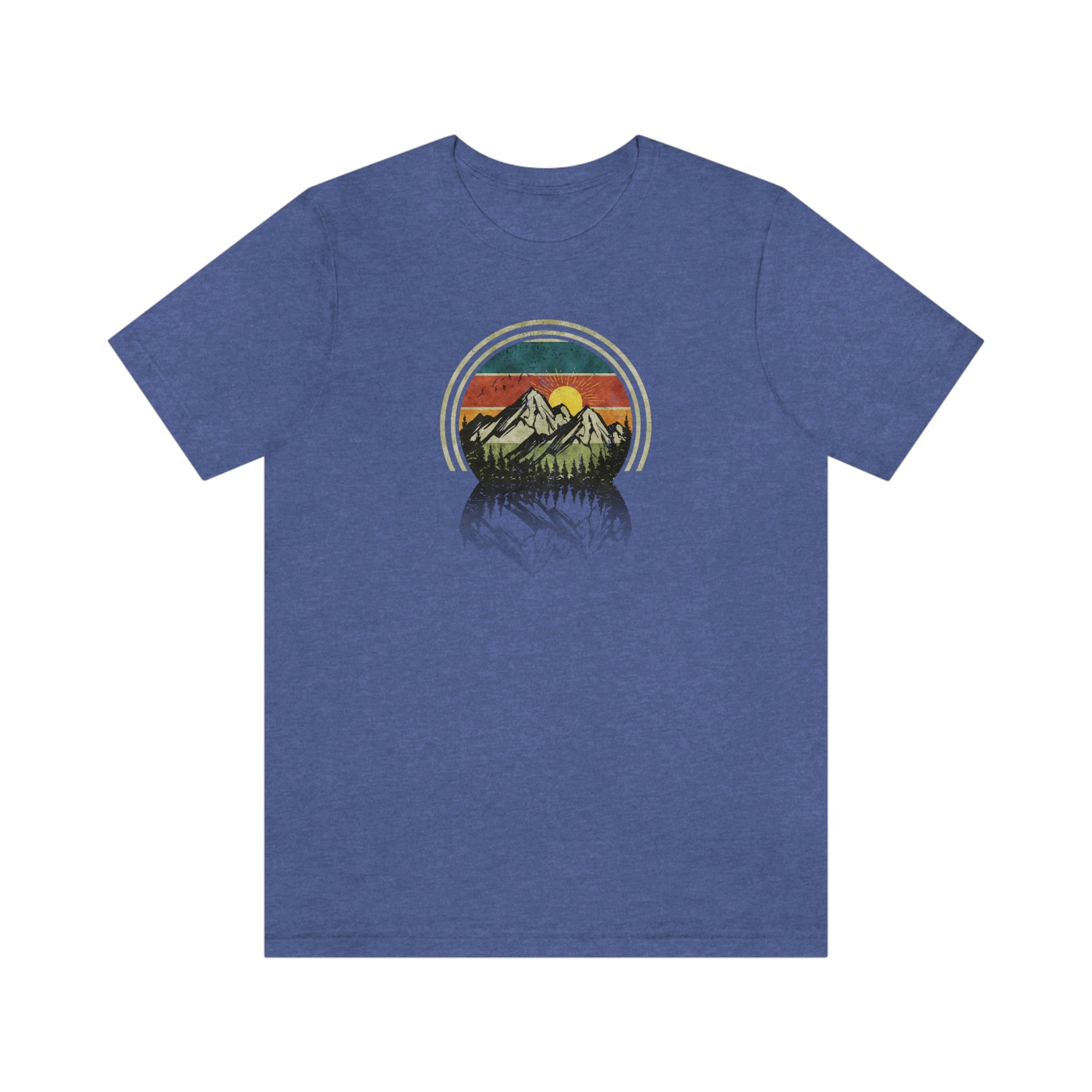 The Outdoor POD Store. Camping Tee Collection. Mountains. Heather True Royal