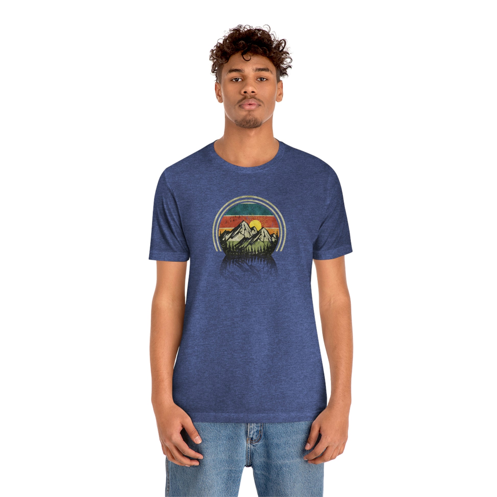 The Outdoor POD Store. Camping Tee Collection. Mountains. Heather True Royal