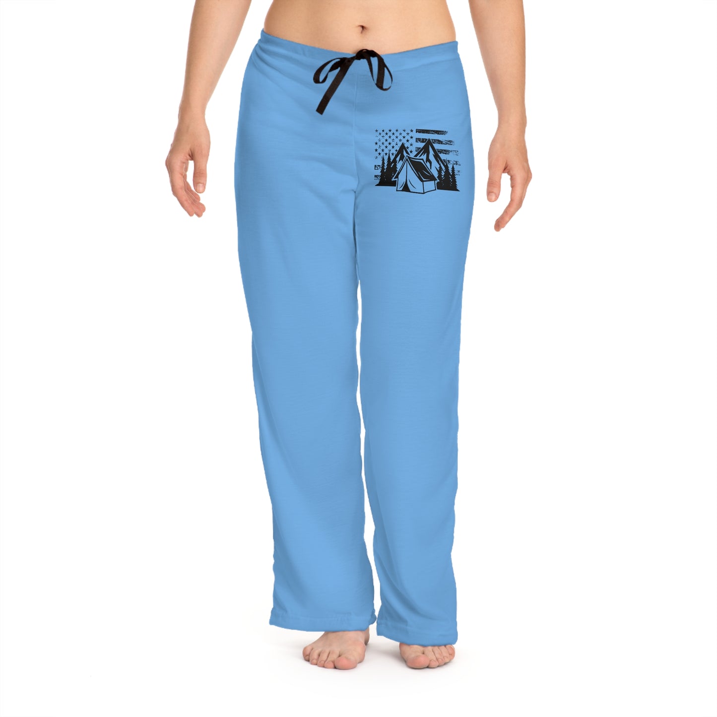 Women's Pajama Pants - Blue American Flag & Tent