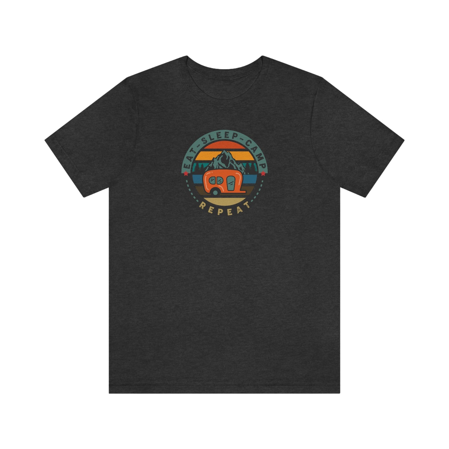 The Outdoor POD Store: Vintage Camping Tee - Eat, Sleep, Camp, Repeat. Dark Grey Heather