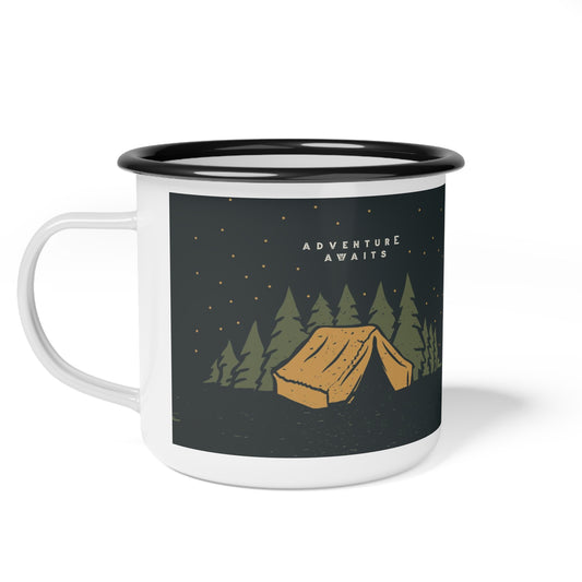 Enamel Camping Coffee Mug - Adventure Awaits