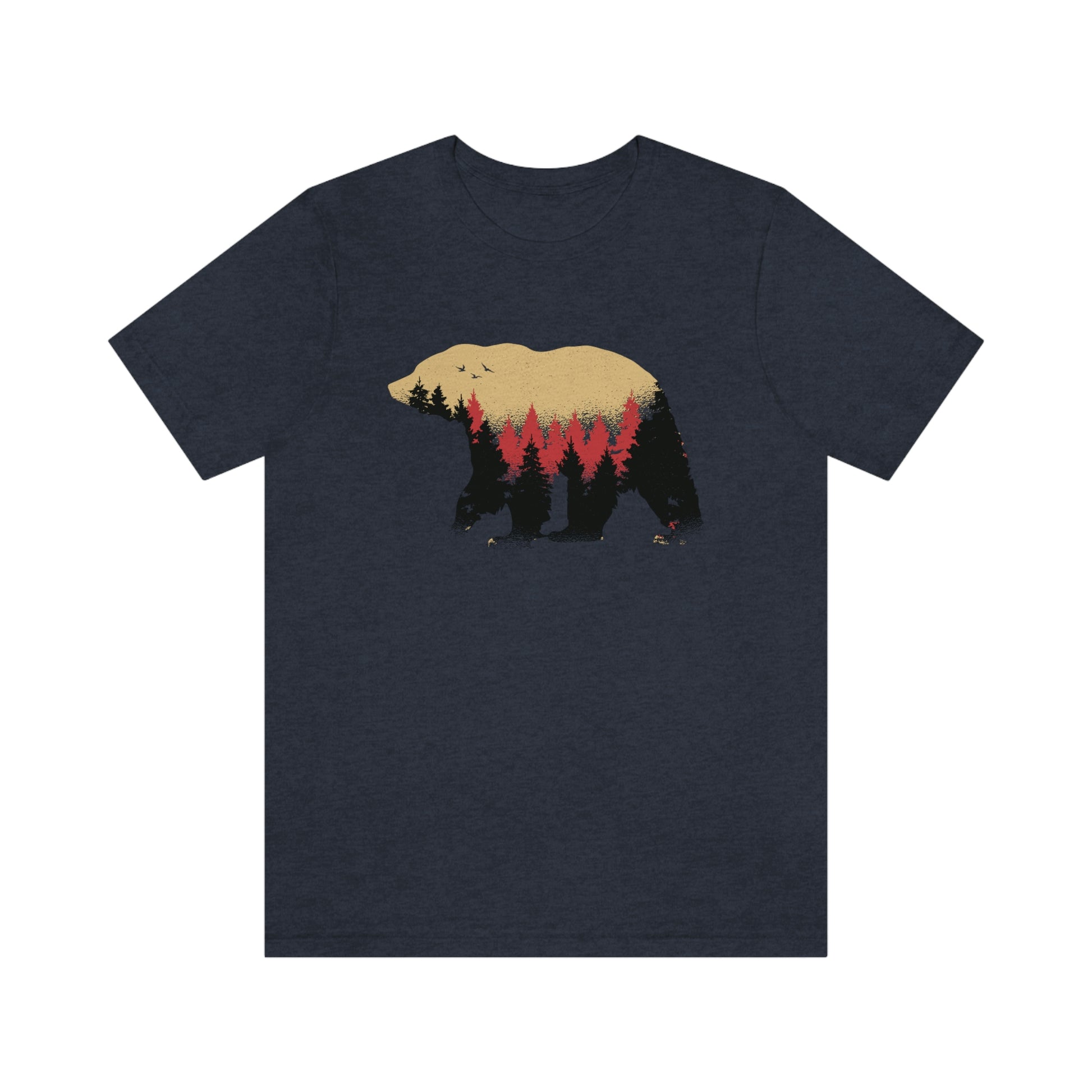 Outdoor POD Store. Camping Tee Collection. Bear Silhouette. Heather Navy