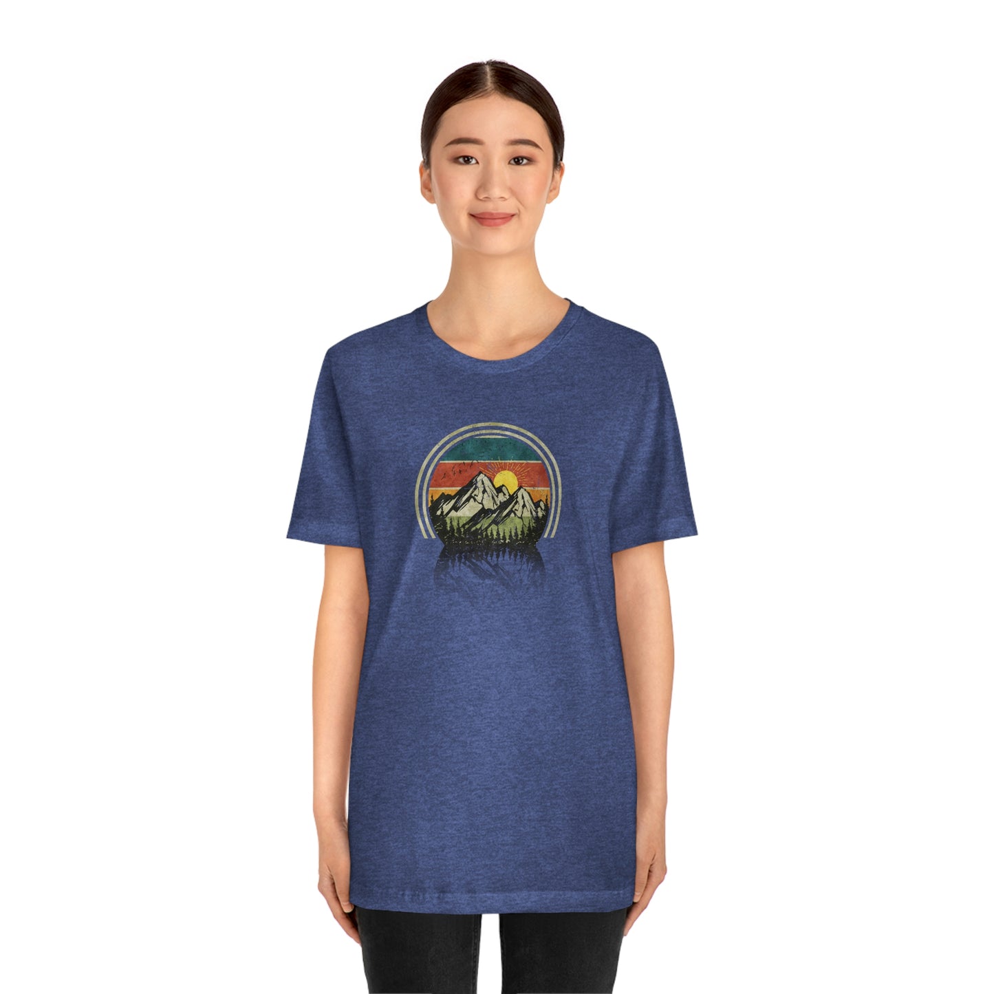 The Outdoor POD Store. Camping Tee Collection. Mountains. Heather True Royal