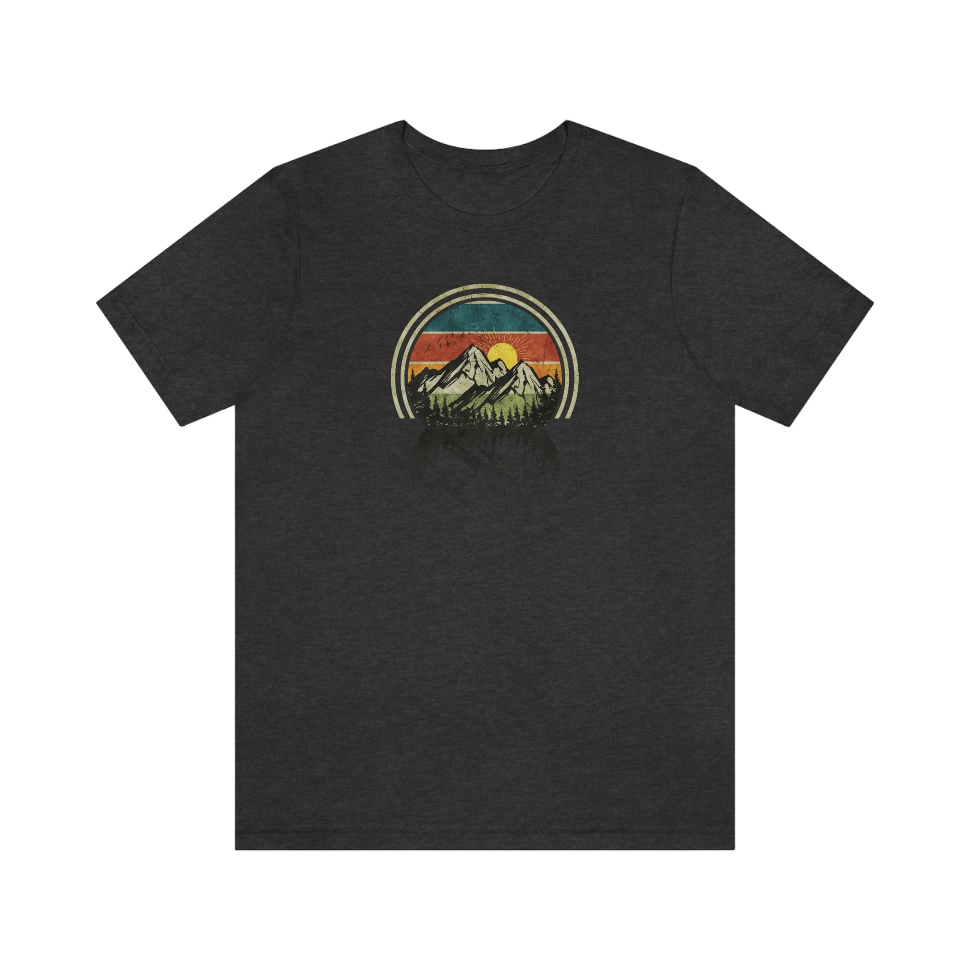 The Outdoor POD Store. Camping Tee Collection. Mountains. Dark Grey Heather