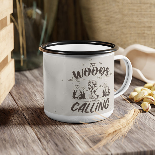 Enamel Camping Coffee Mug - The Woods Are Calling