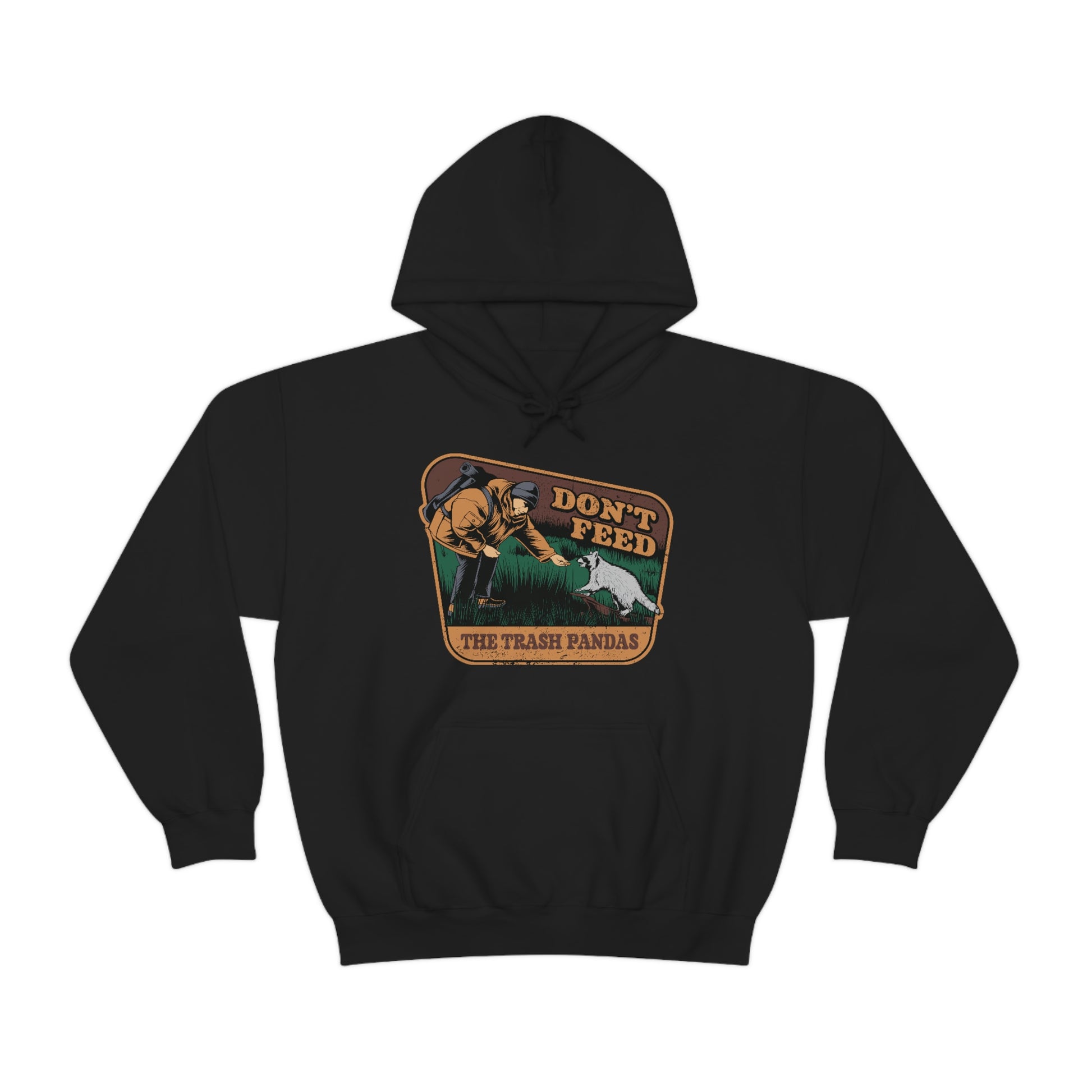 The Outdoor POD Store Funny Animal Meme Collection. Don't Feed the Trash Pandas. Hoodie. Black