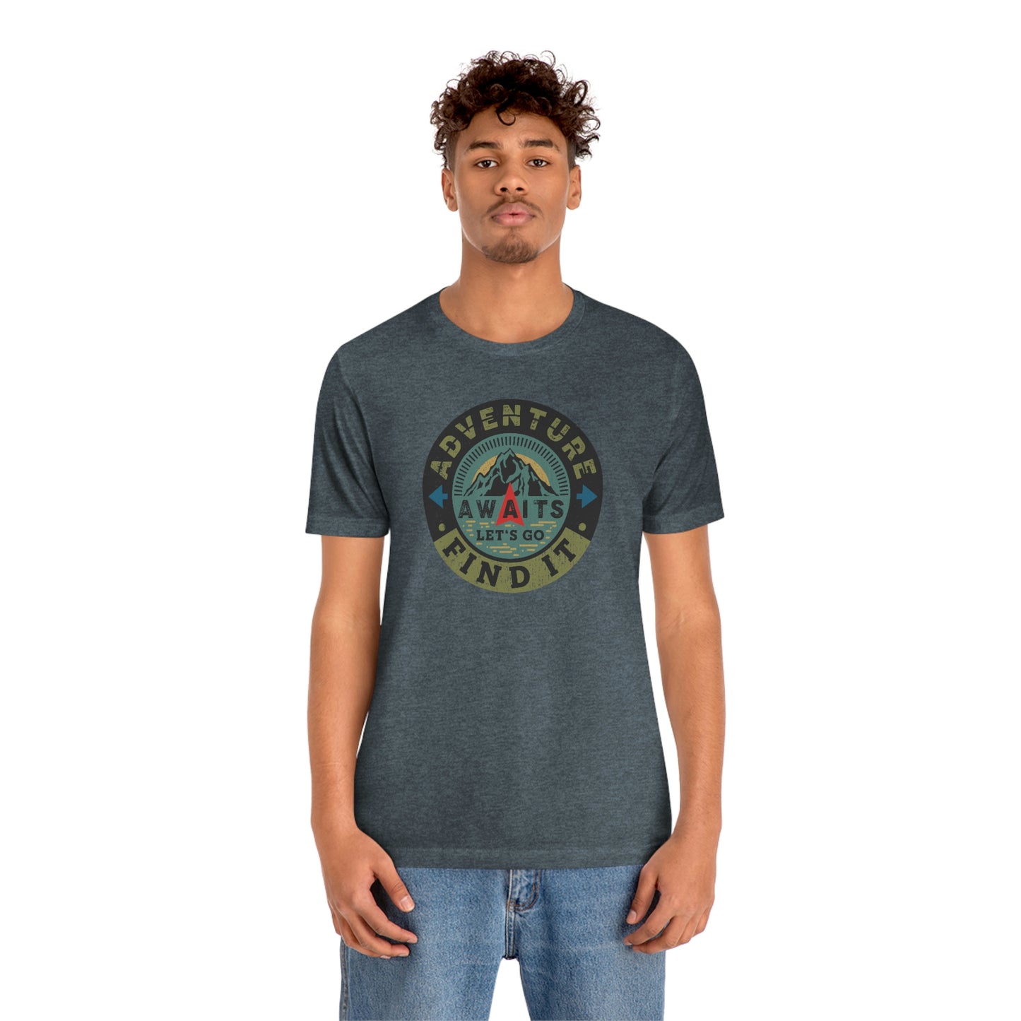 The Outdoor POD Store: Vintage Camping Tee Collection - Adventure Awaits Let's Go Find It. Heather Slate