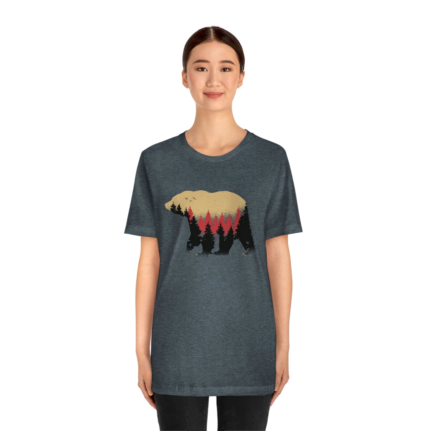 Outdoor POD Store. Camping Tee Collection. Bear Silhouette. Heather Slate